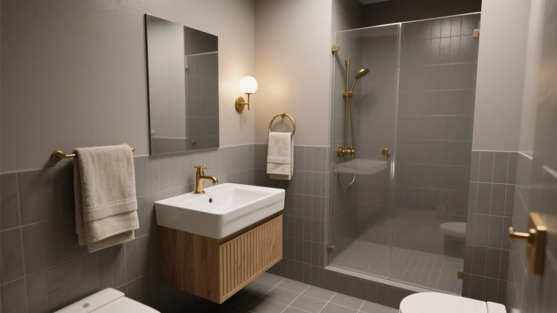 Warm Grey + Wood and Brass Accents