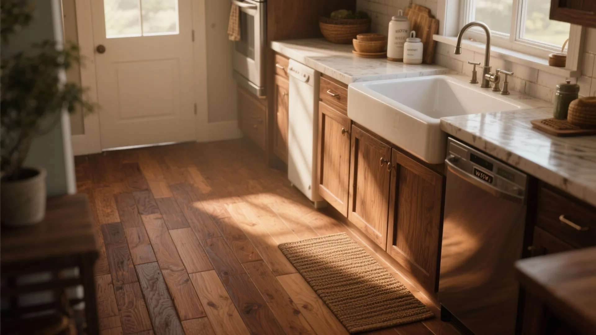 2. Warm hardwood or engineered wood for cozy kitchens