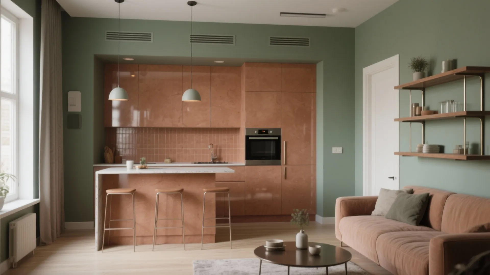 3. Warm Kitchen, Cool Living Contrast