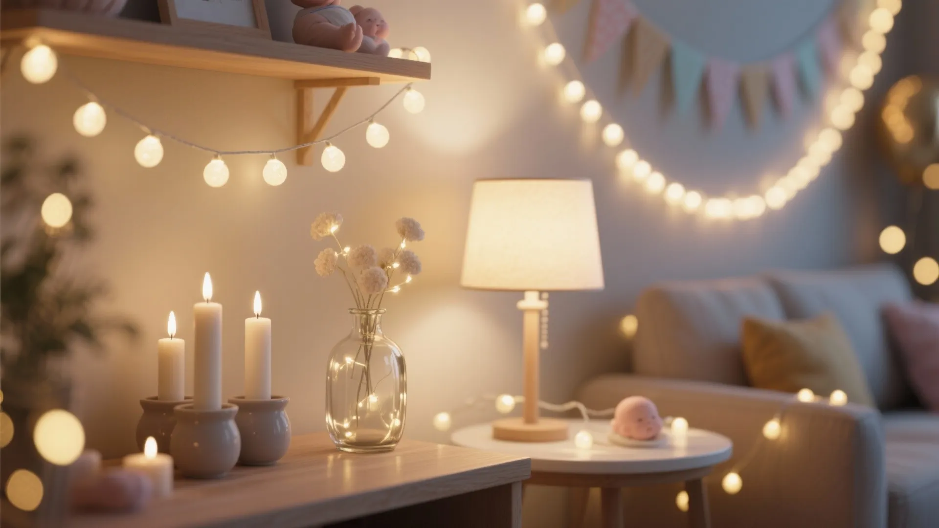 5) Ambient Lighting + Gentle Sound (String Lights, LEDs, Soft Playlist)