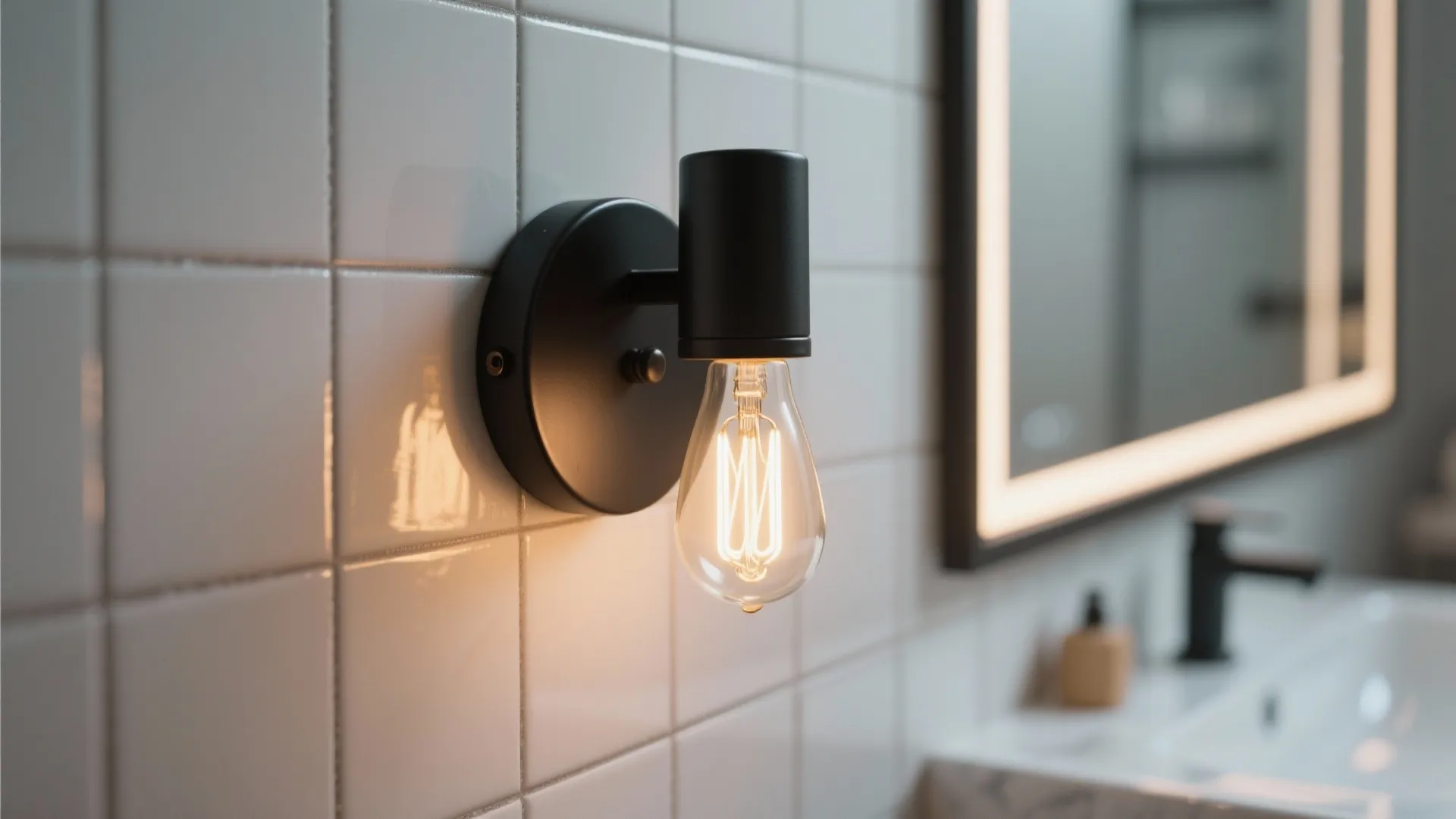 3. Matte Black Sconces Paired with Warm LED Tubes