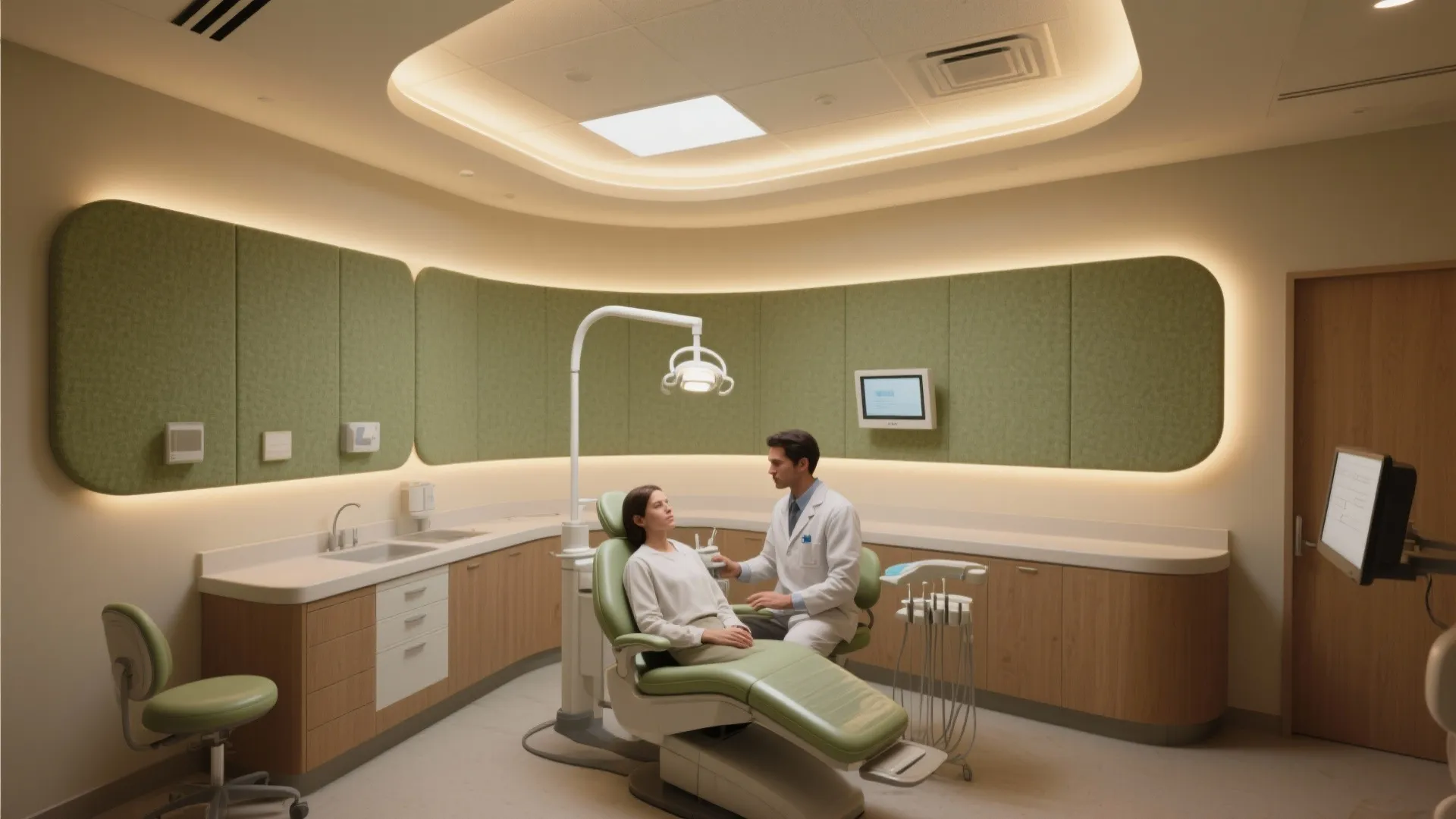 3. Use warm lighting and acoustic materials to reduce clinical anxiety