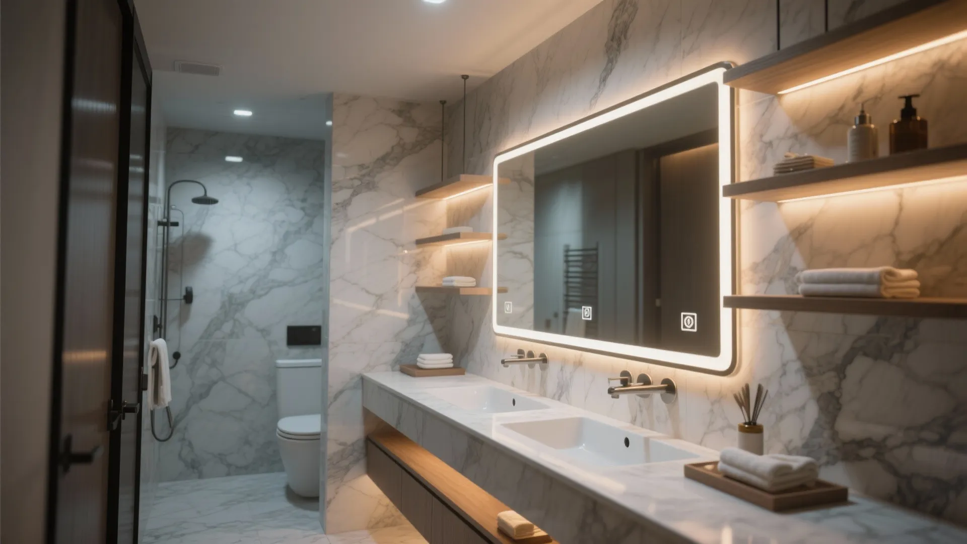 9. Warm Lighting Against Cool Marble