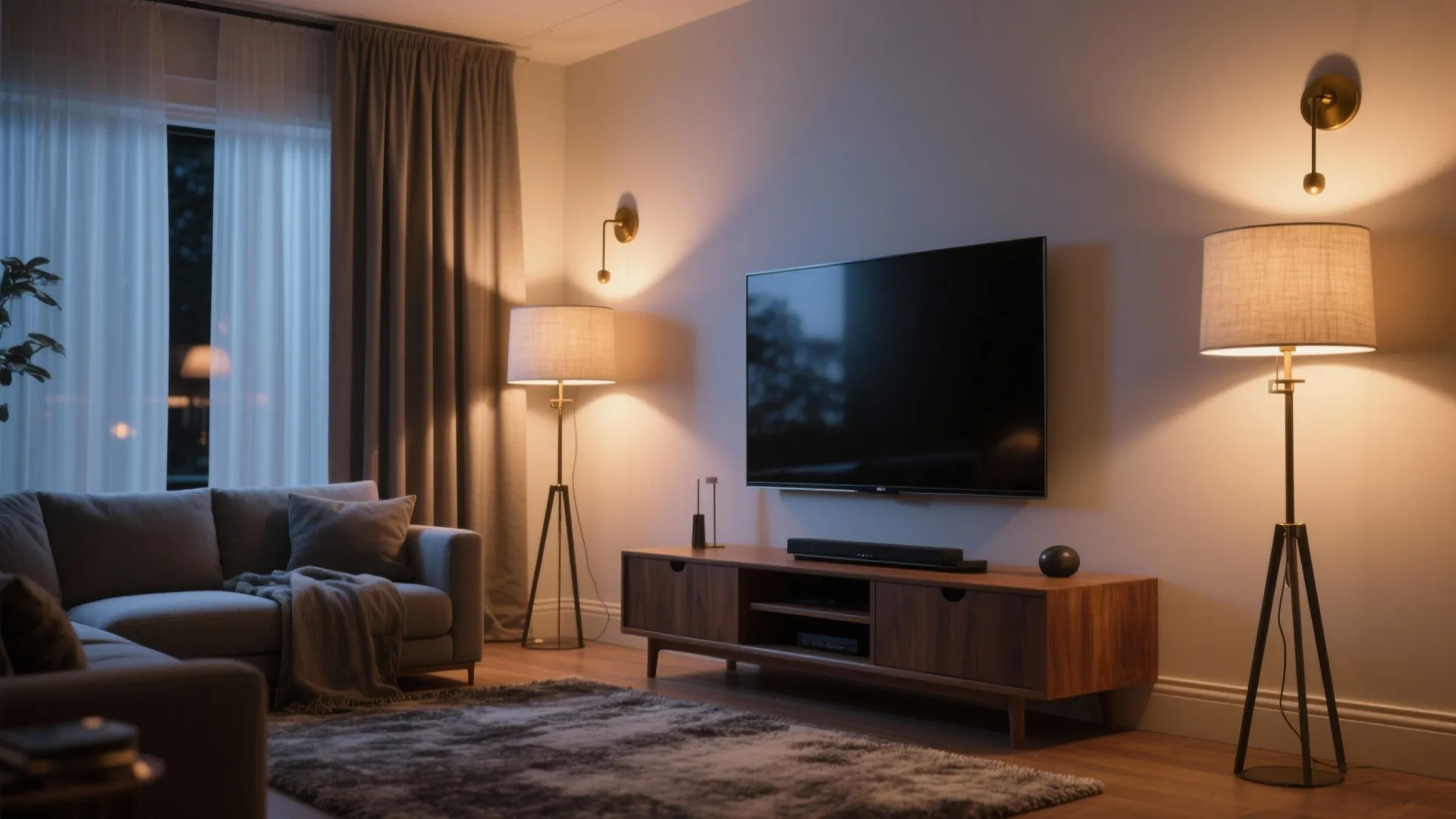 Light without glare: layered, warm lighting and soft textures