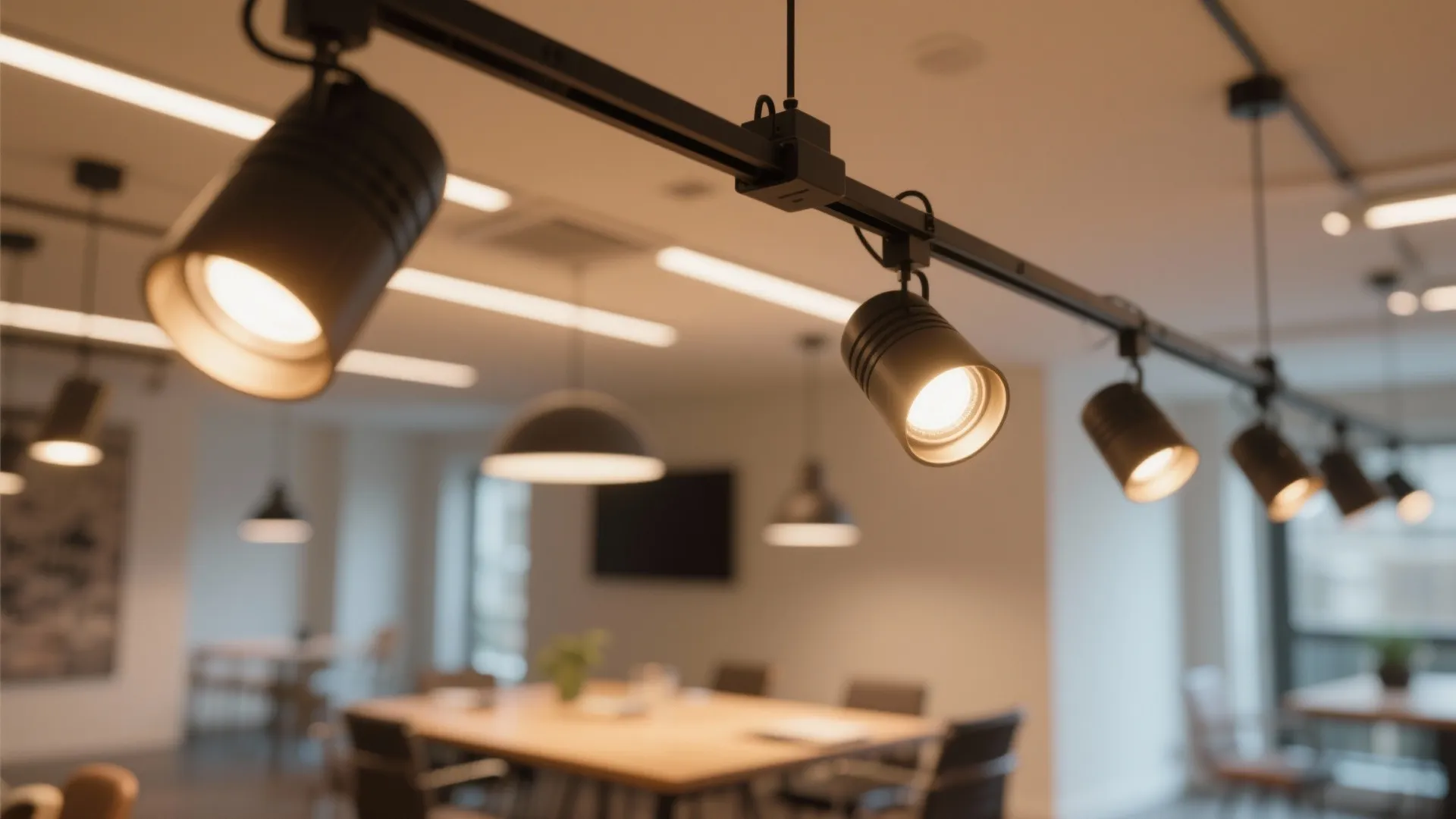 7. Warm Lighting and Adjustable Fixtures