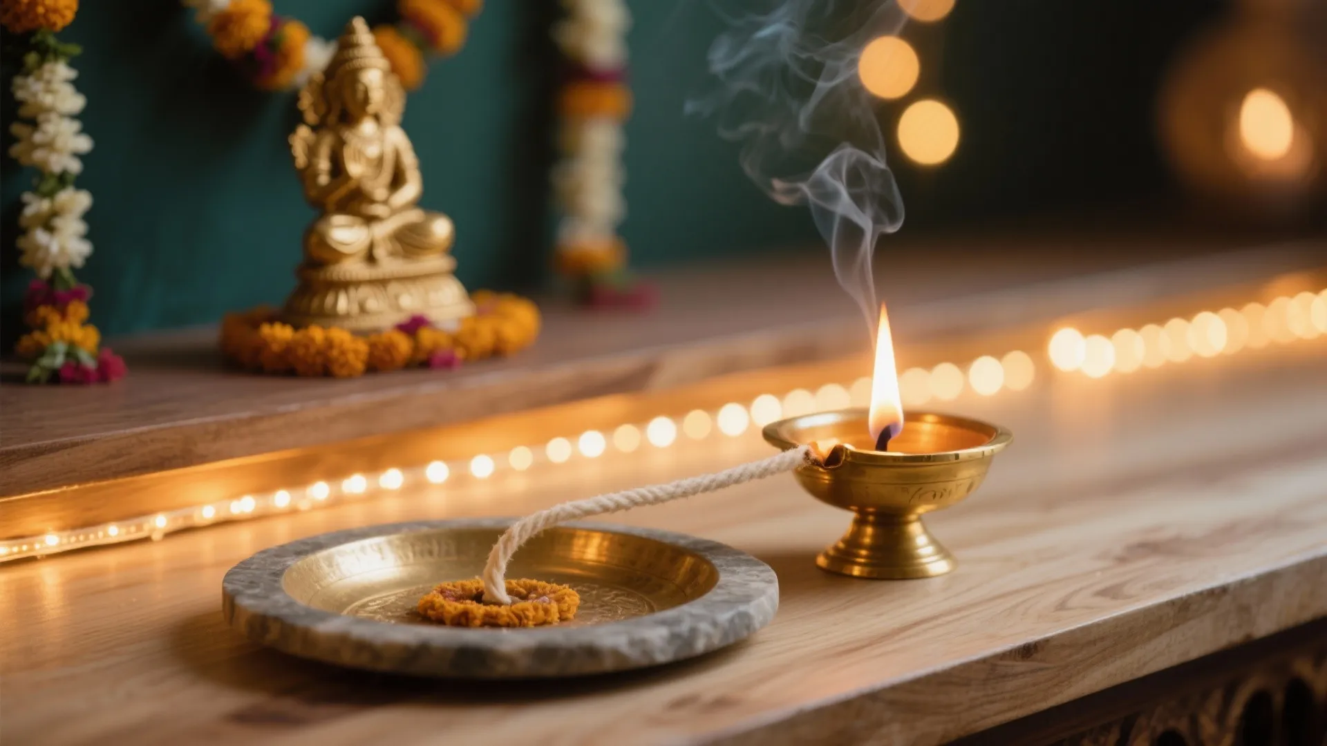 Layered Warm Lighting: Diyas, Micro-LEDs, and Soft Ambient