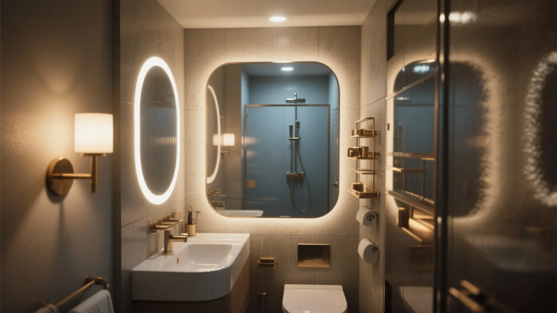 4. Layer warm lighting and mirrors
