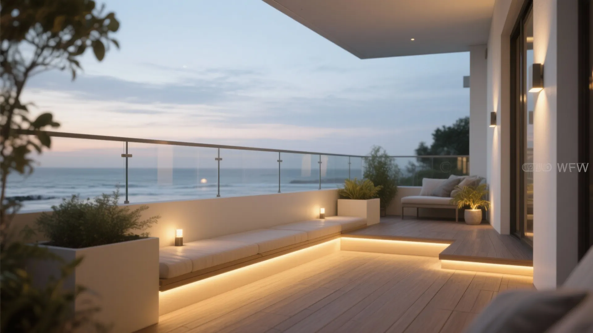 Warm, low-glare lighting and weatherproof power