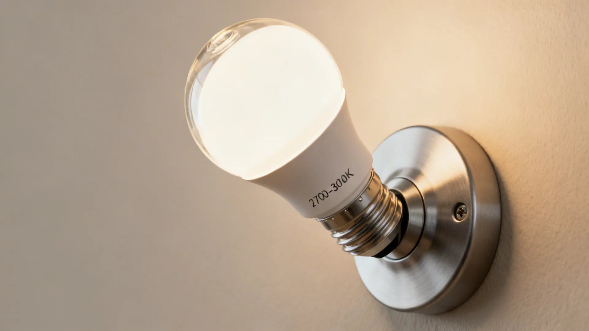 Macro of a warm-white dimmable LED in a sculptural sconce casting a soft glow.