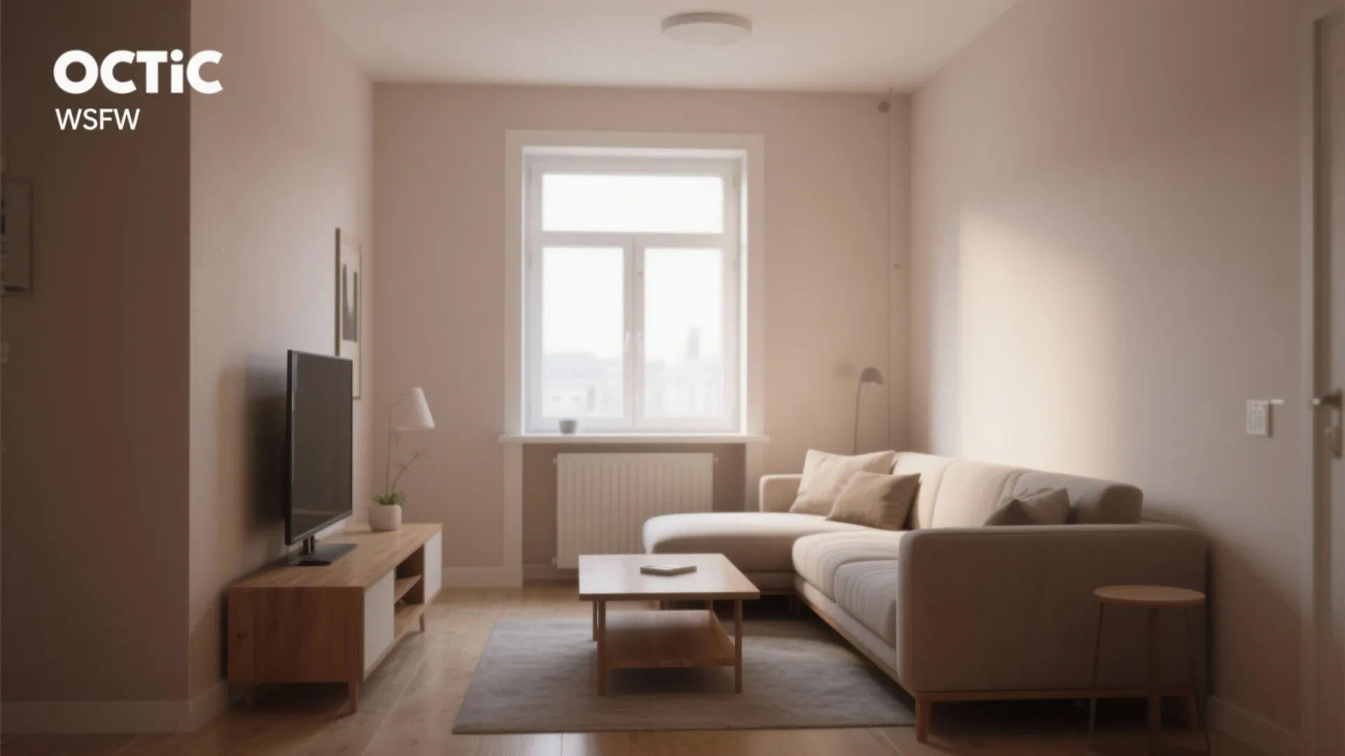 Small living room with warm magnolia painted walls
