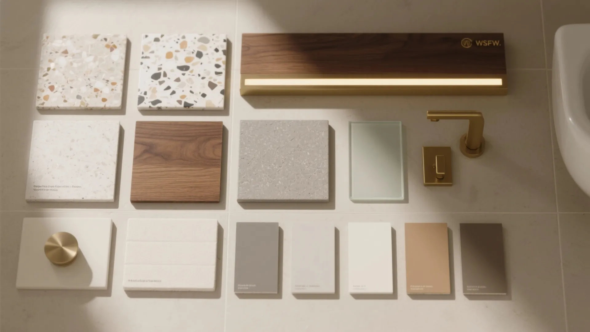 Warm materials with ambient, layered lighting