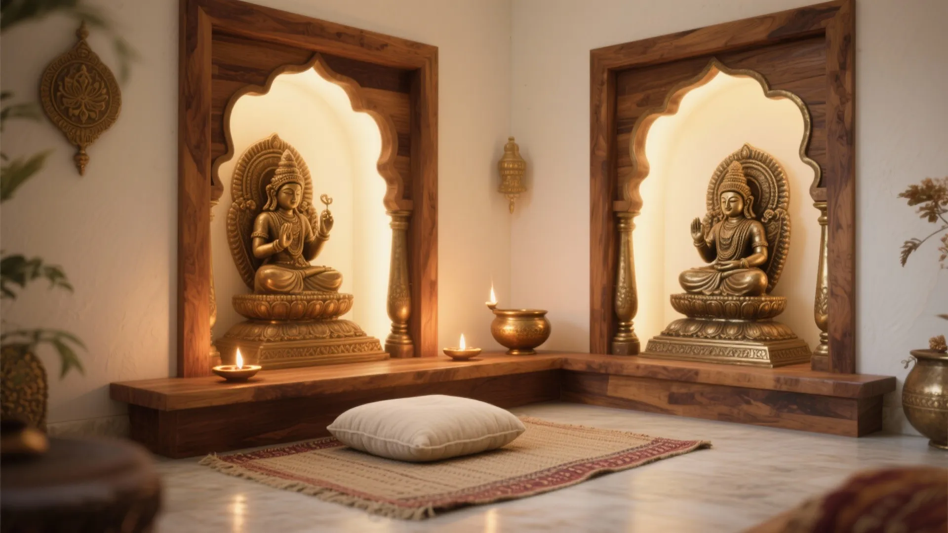 Warm Materials and Metals: Wood + Brass, Soft Textiles, and Cushions