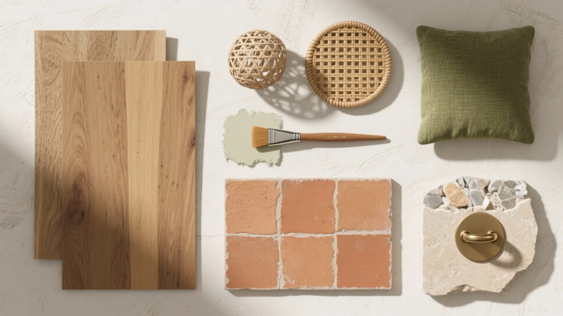 Warm materials, calm colors, and local craft accents