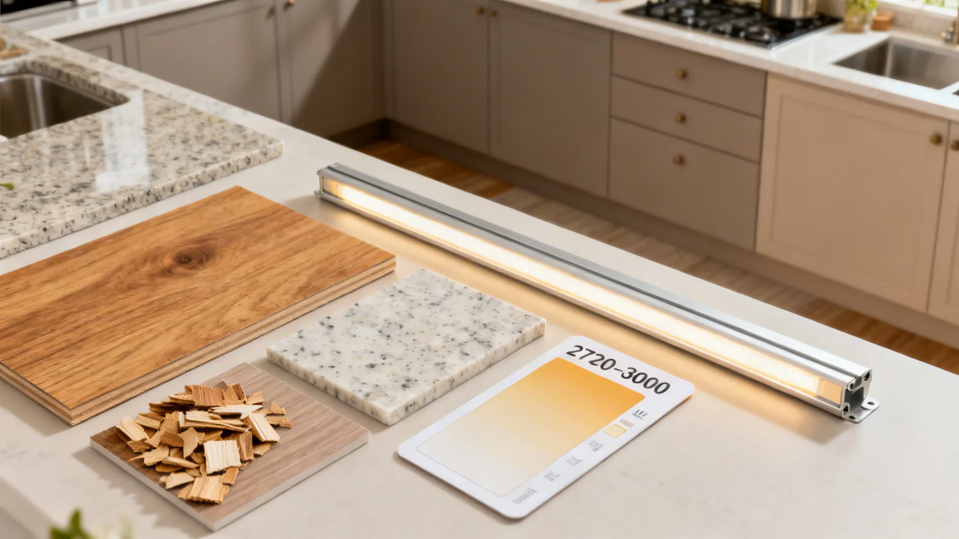 5) Warm materials and layered lighting