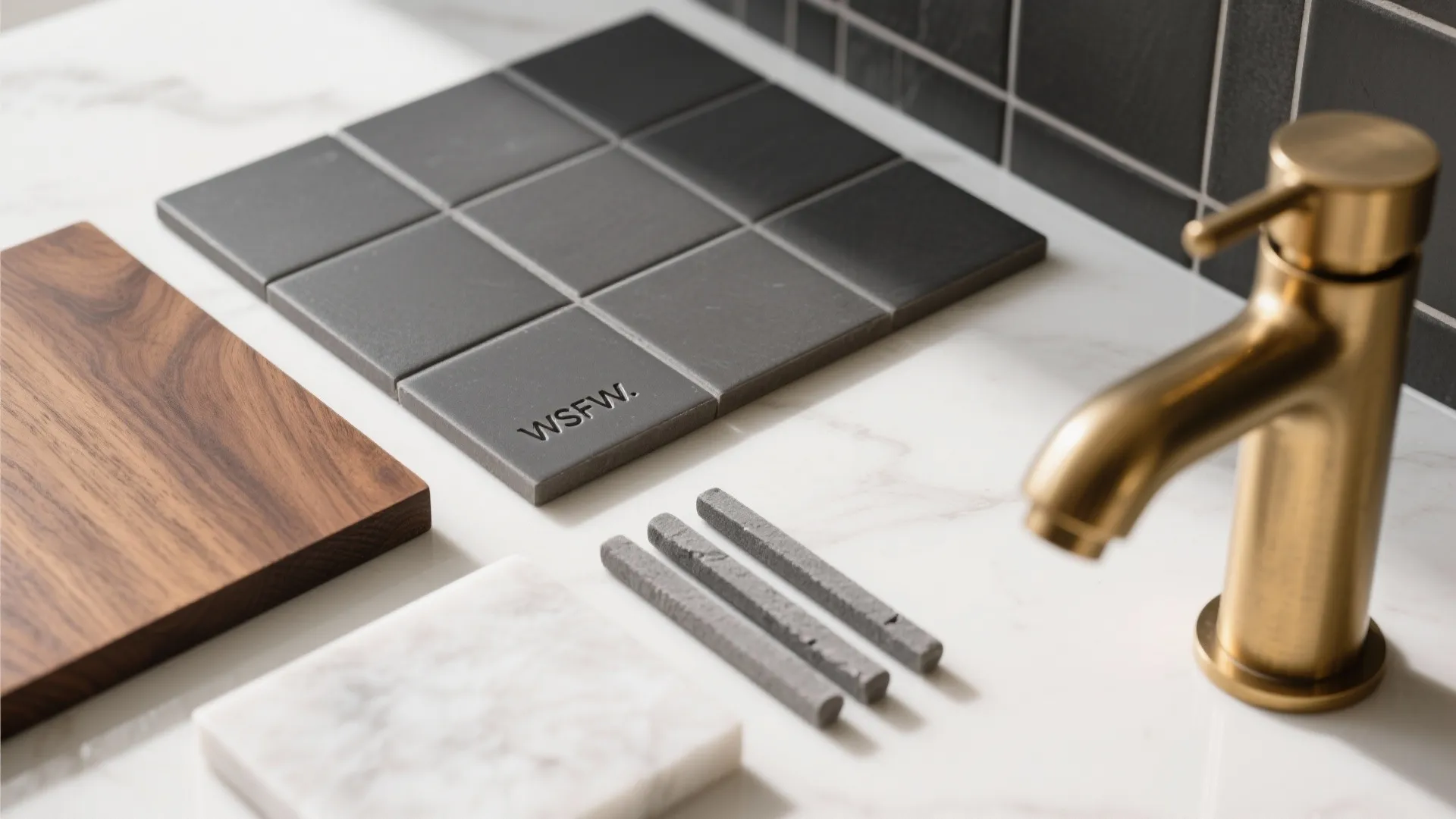 Warm Contrast: Pair Dark Gray Tile with Wood and Brass