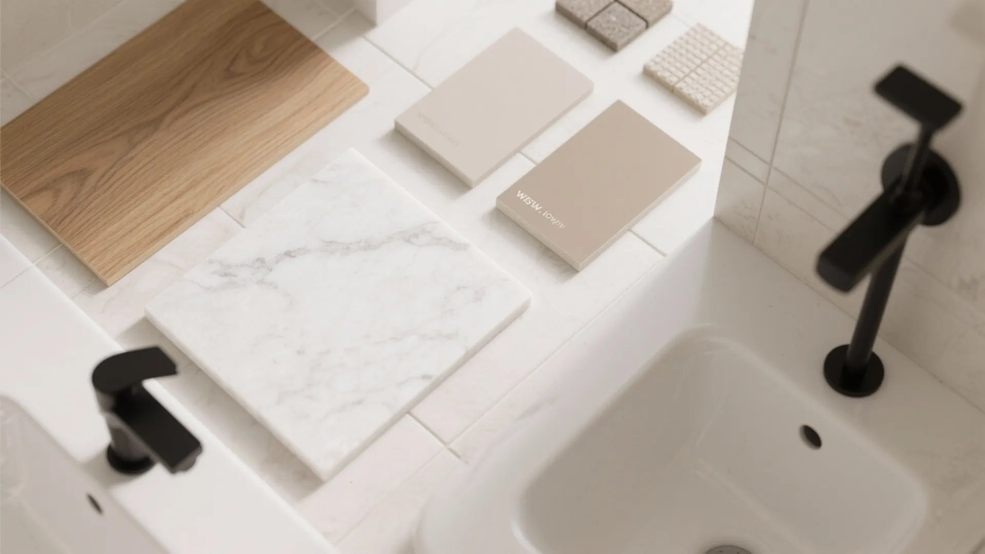 Warm materials and matte textures create calm