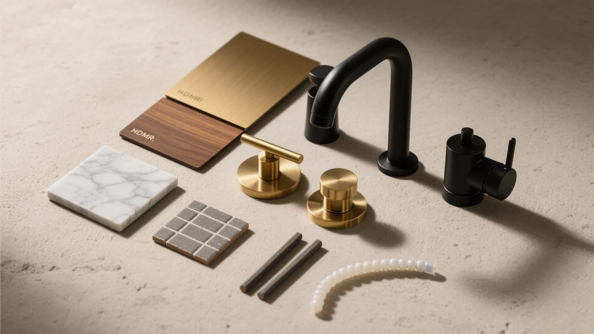 Warm Metals and Wood Accents (Moisture-Smart)