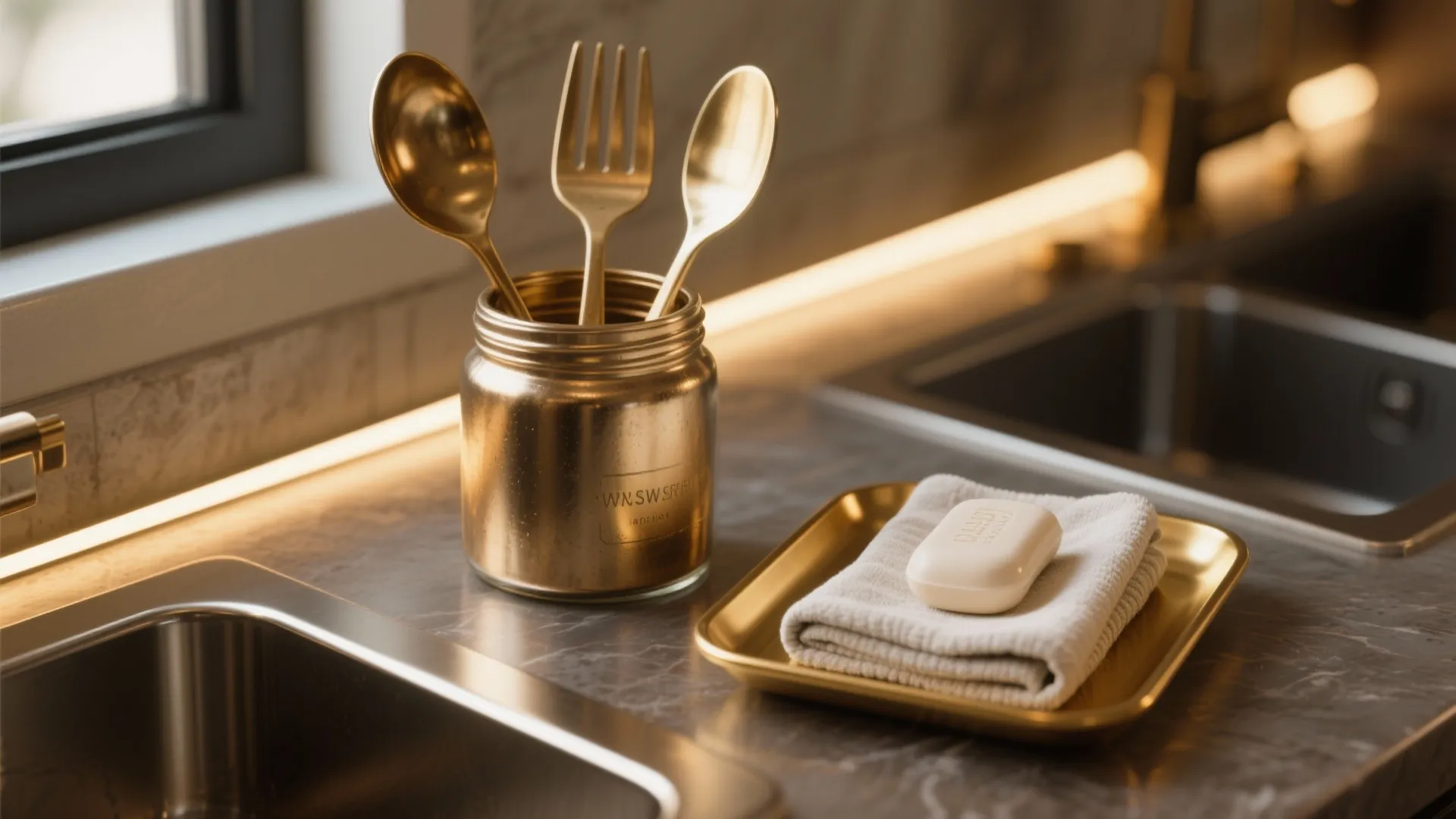 2. Warm metallic accents and layered lighting