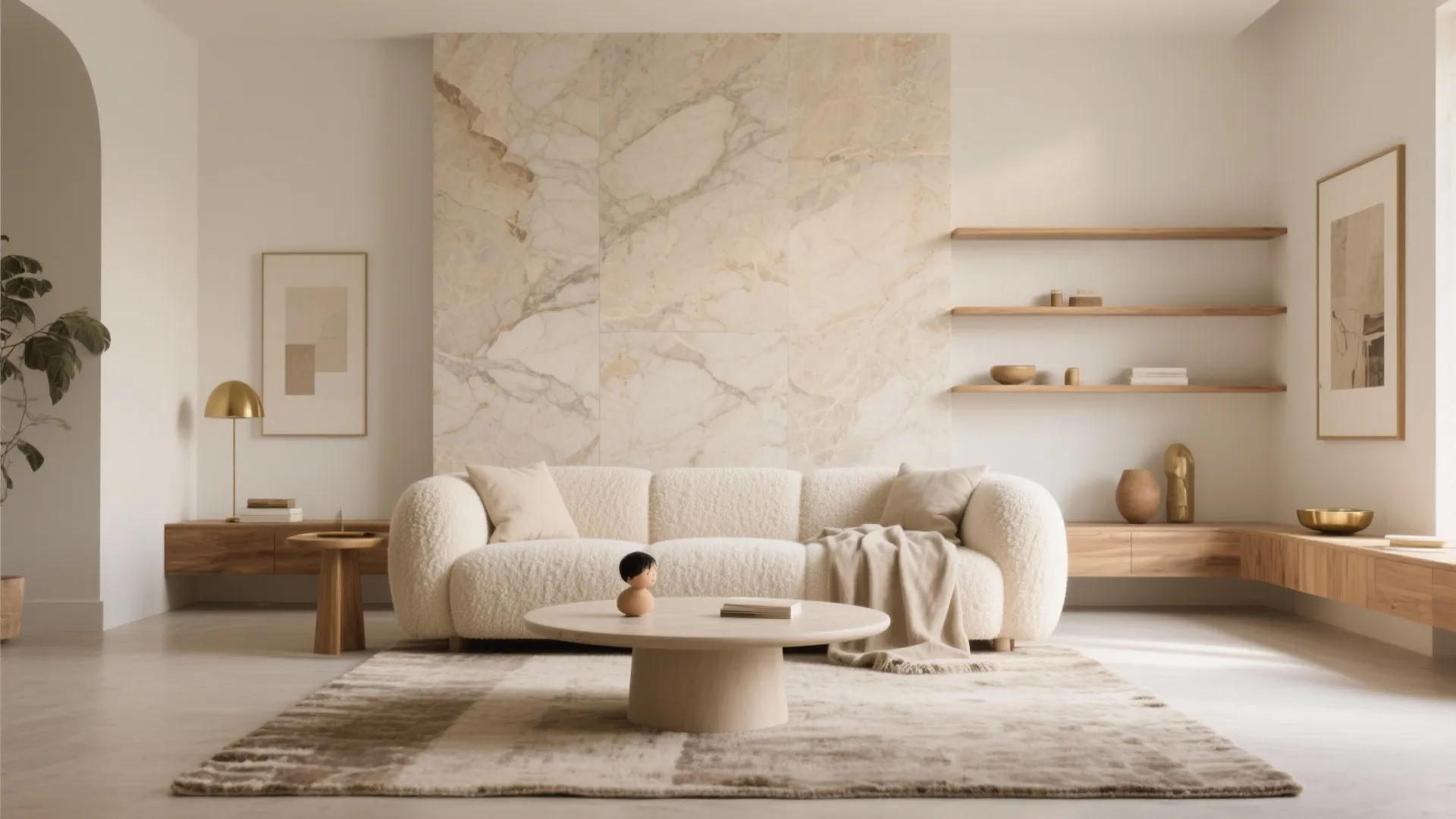 Warm Minimalism in the Living Room: Stone, Texture, and Soft Edges