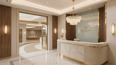 Luxury Hotel Lobby Design with Marble and Gold Accent