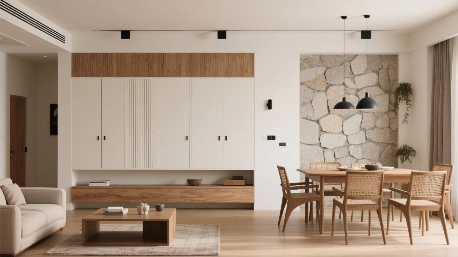 Warm Minimalism for Living-Dining Continuity