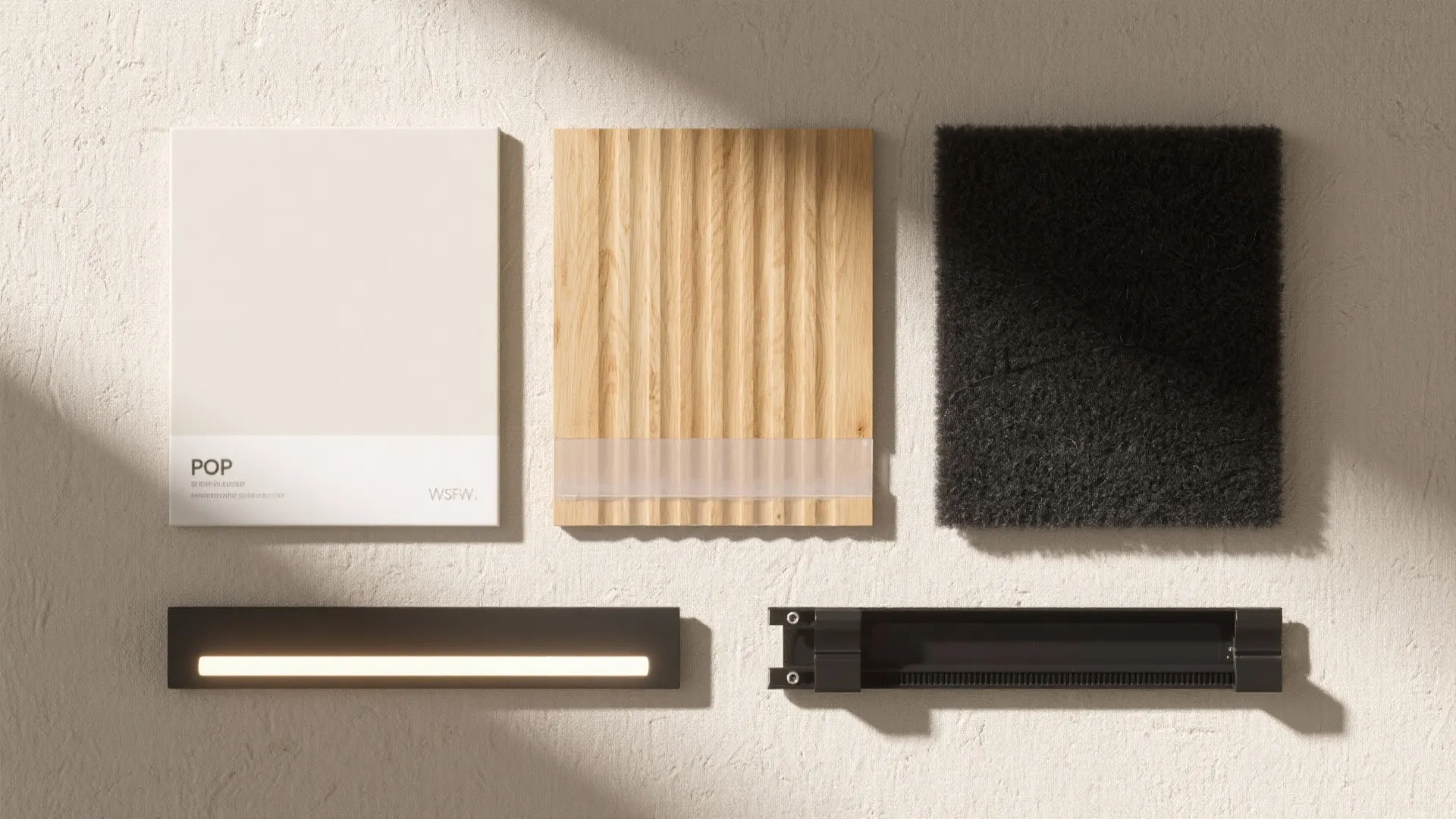5) Warm Minimalism: POP + timber slats to soften acoustics