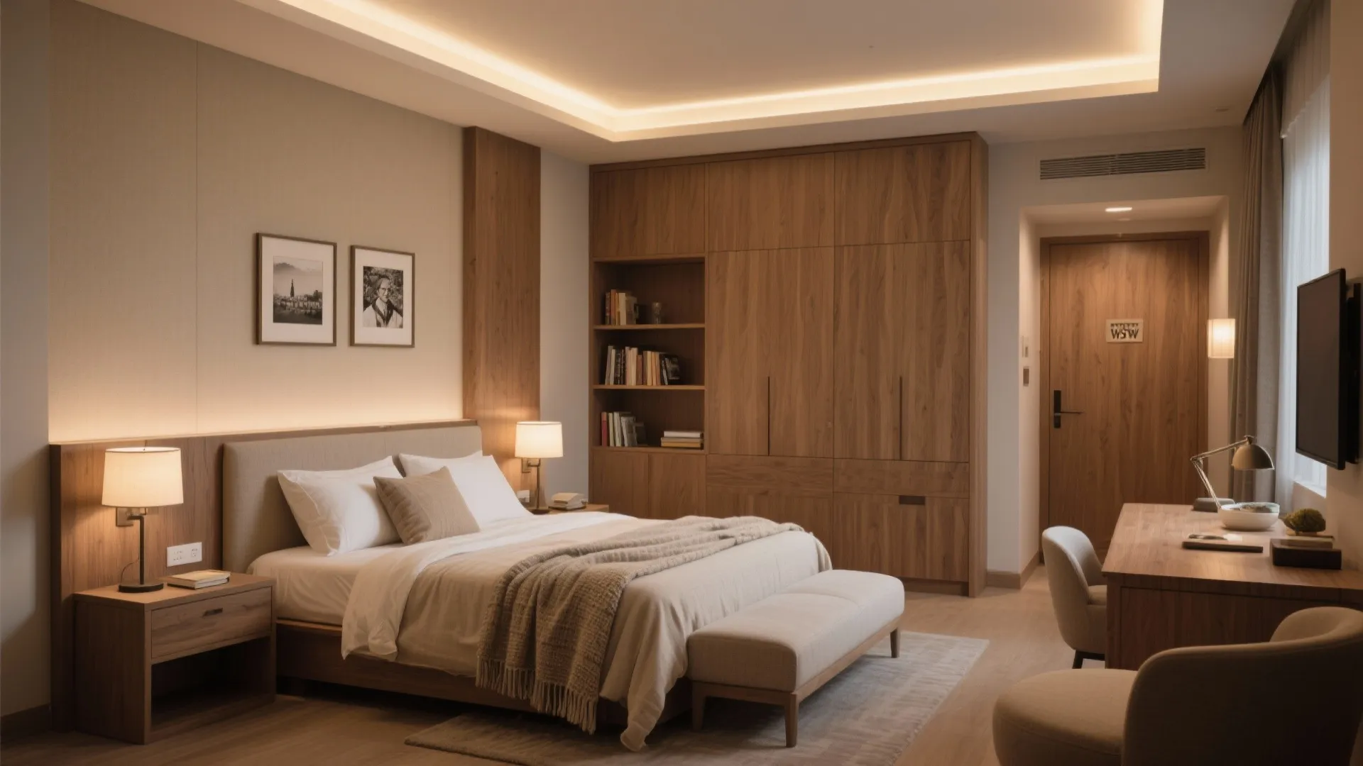 Warm minimalism for restorative suites