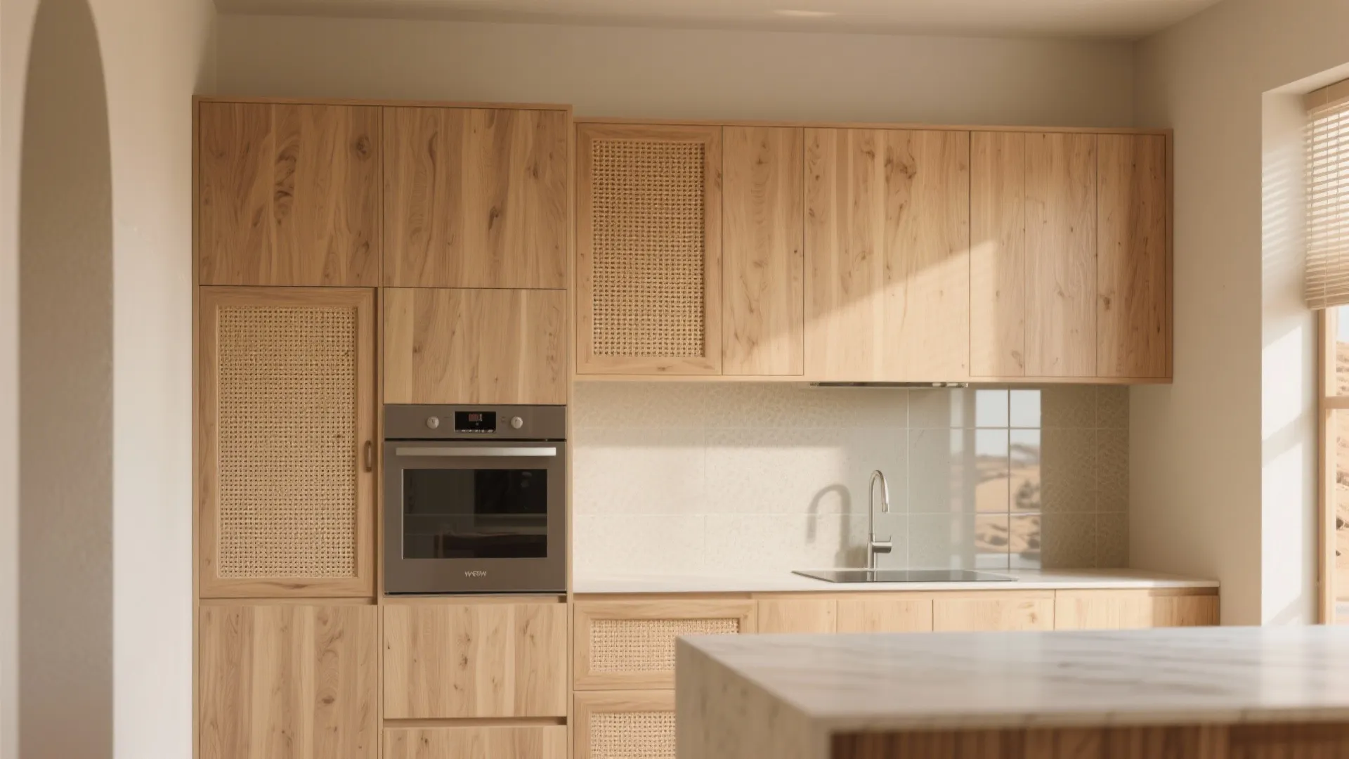 Warm-modern finishes that fight heat and dust