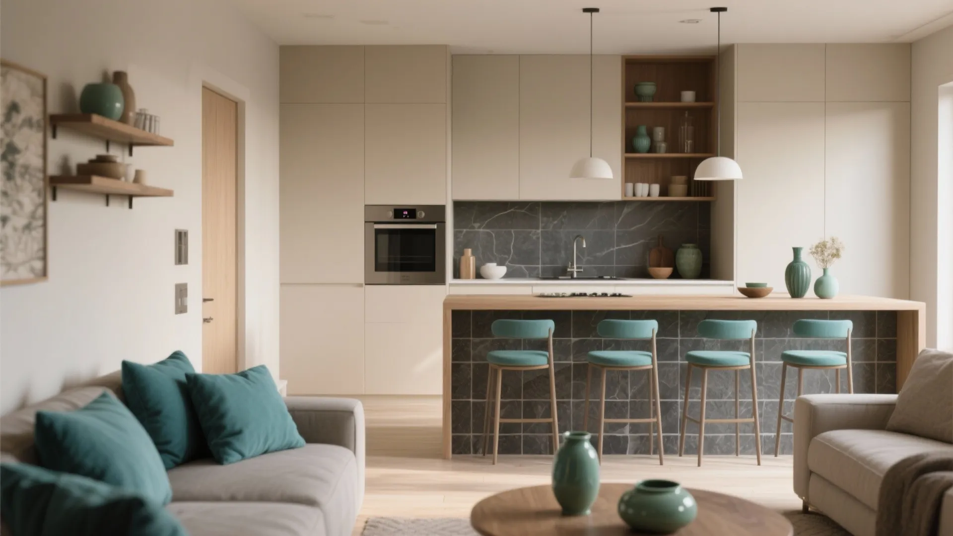 2. Warm-Neutral Backdrops with Cool Accents