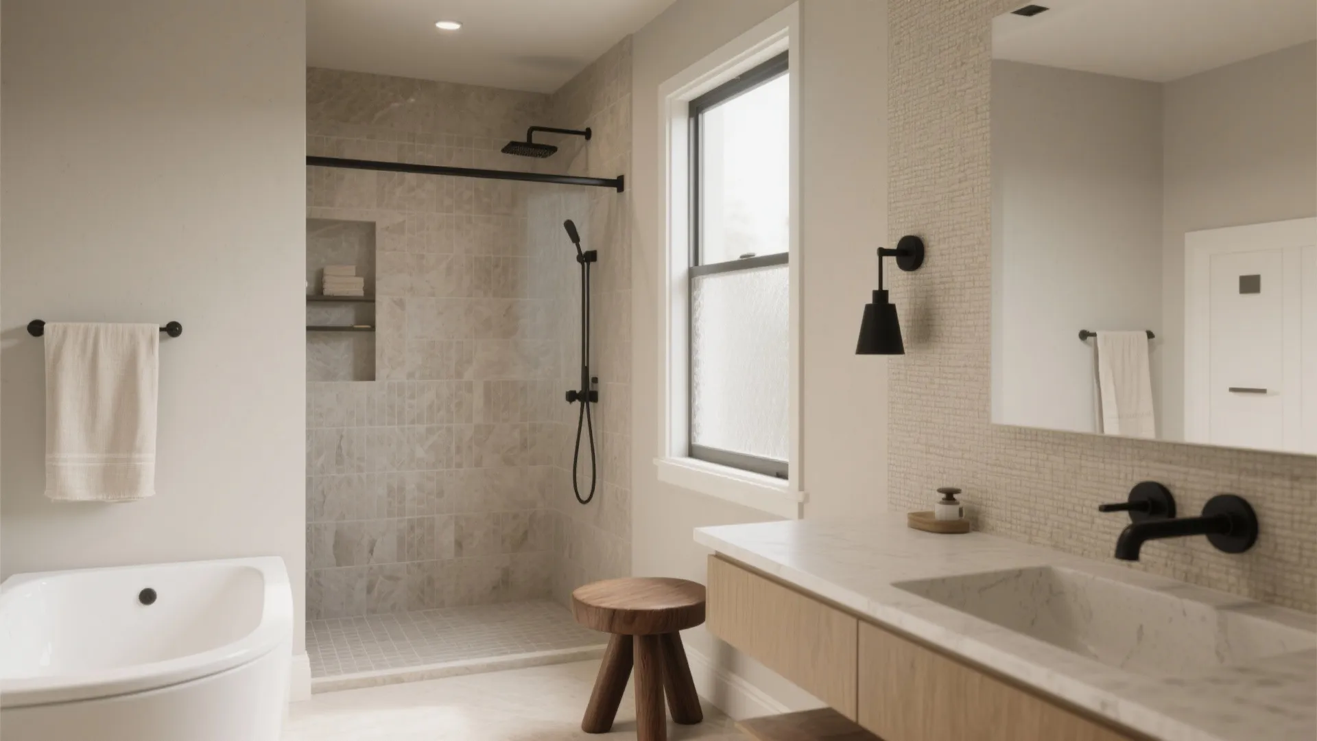 1) Warm Neutrals with Texture (Greige, Taupe, and Stone)