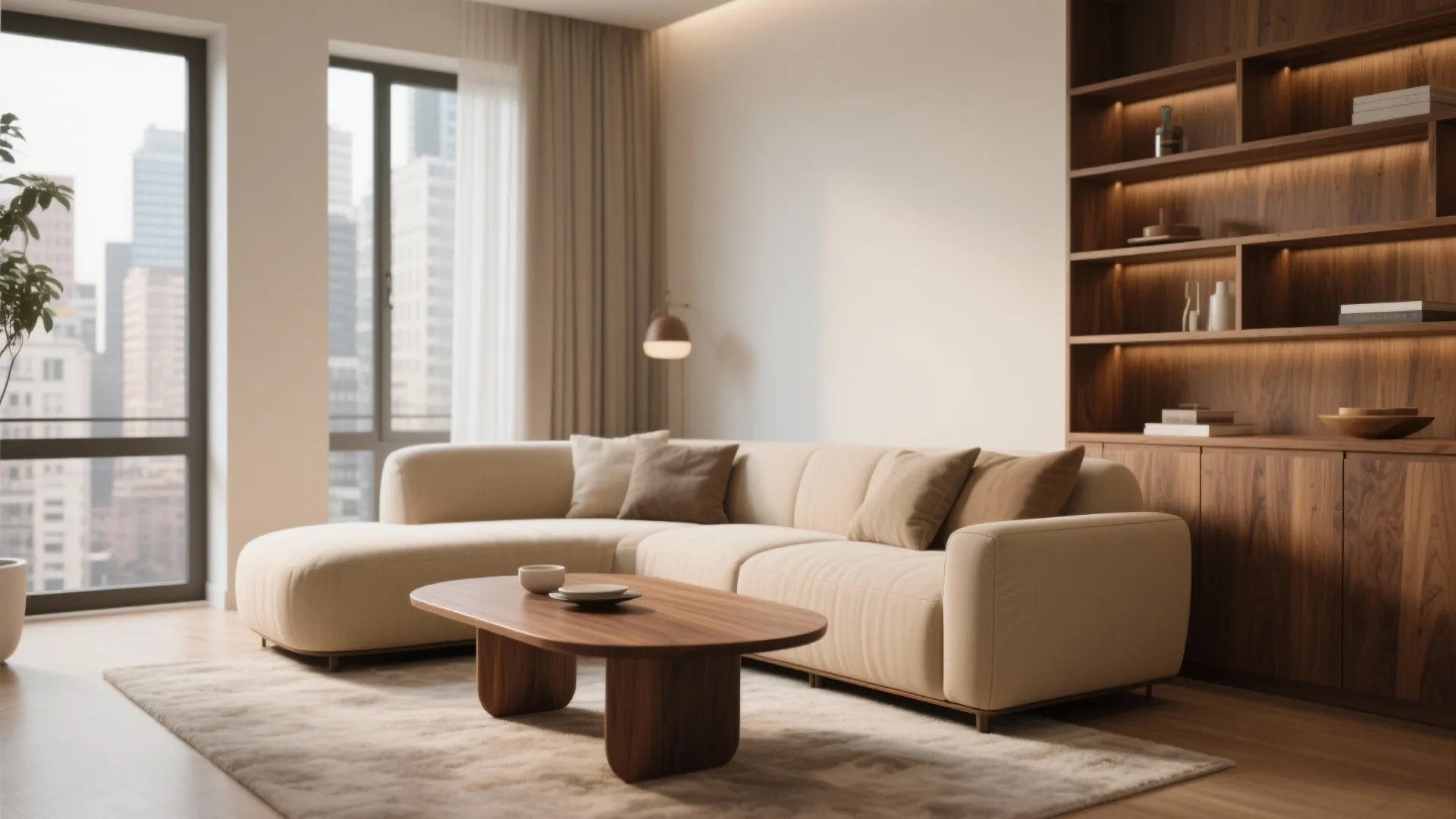 4. Warm Neutrals with Wood Accents