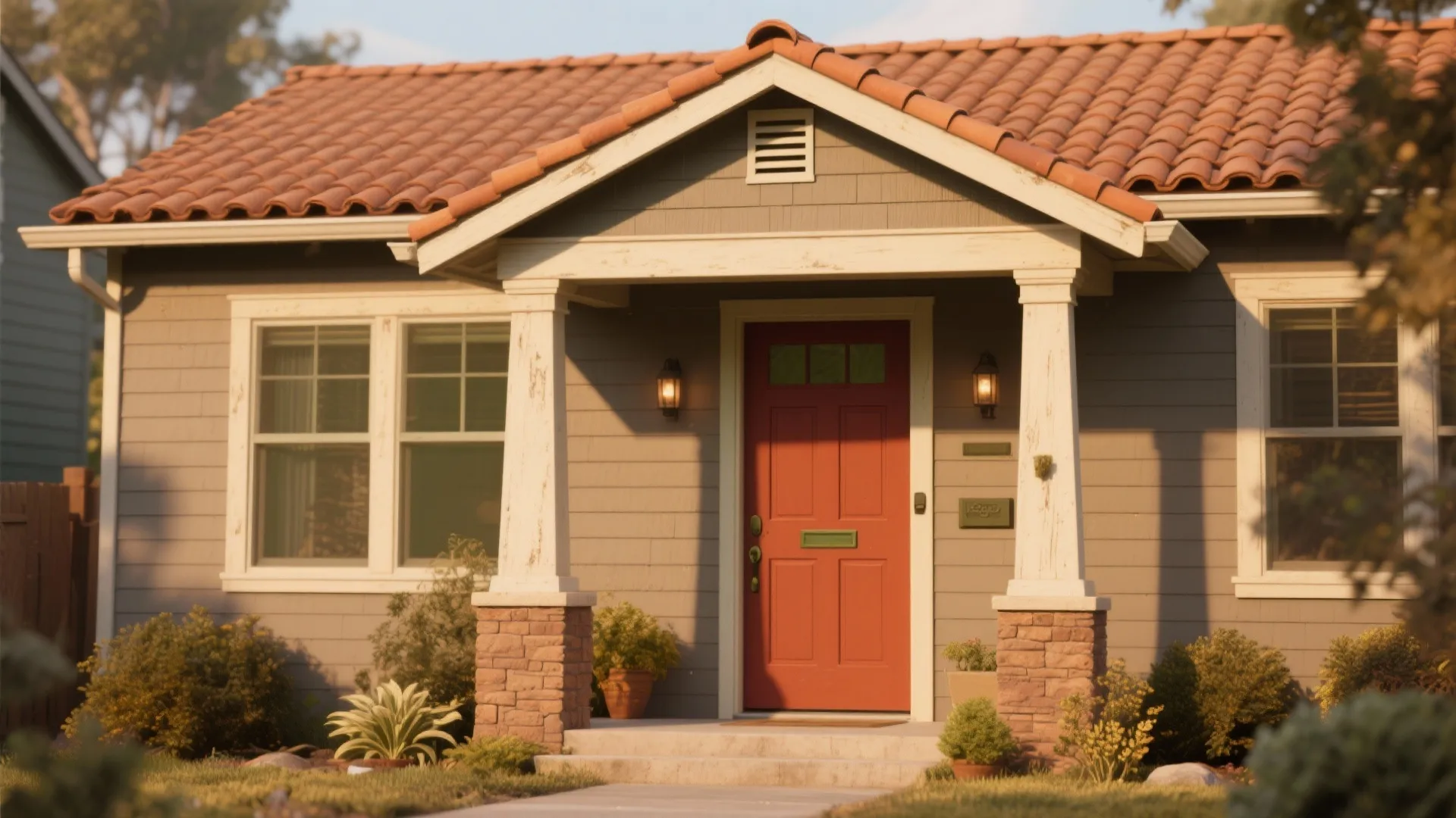 2. Warm Earthy Neutrals + Bold Accent Door