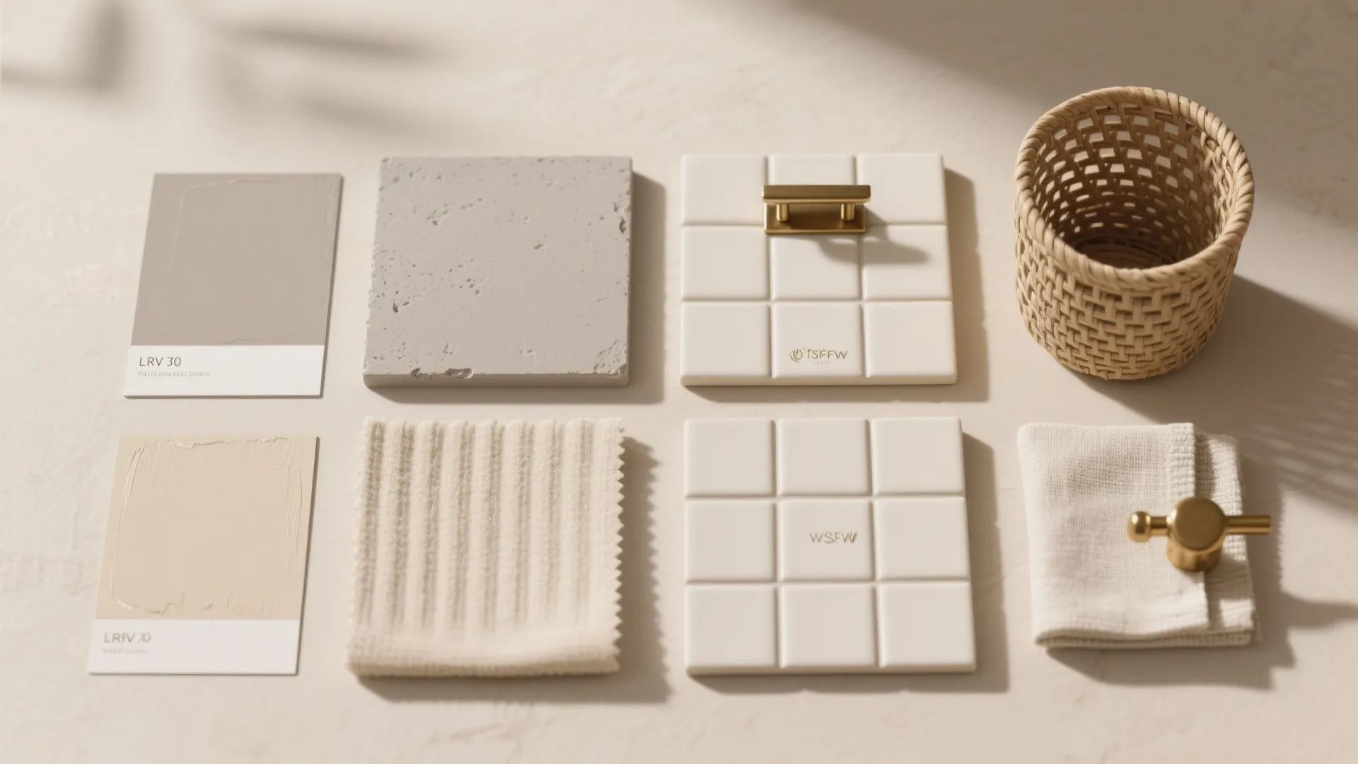 1) Minimalist warm-neutral palette with layered textures