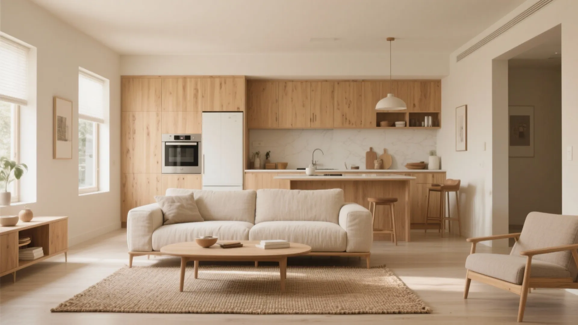 1. Warm Neutrals with Natural Wood