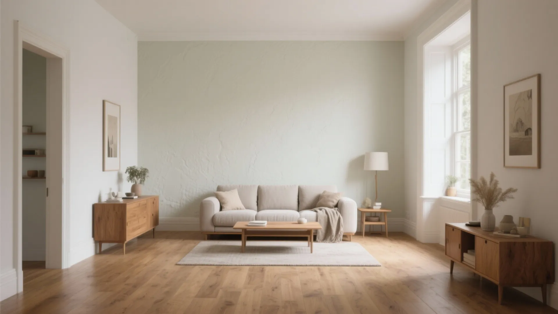 Warm Neutrals: Light Walls + Mid-Tone Wood Floors