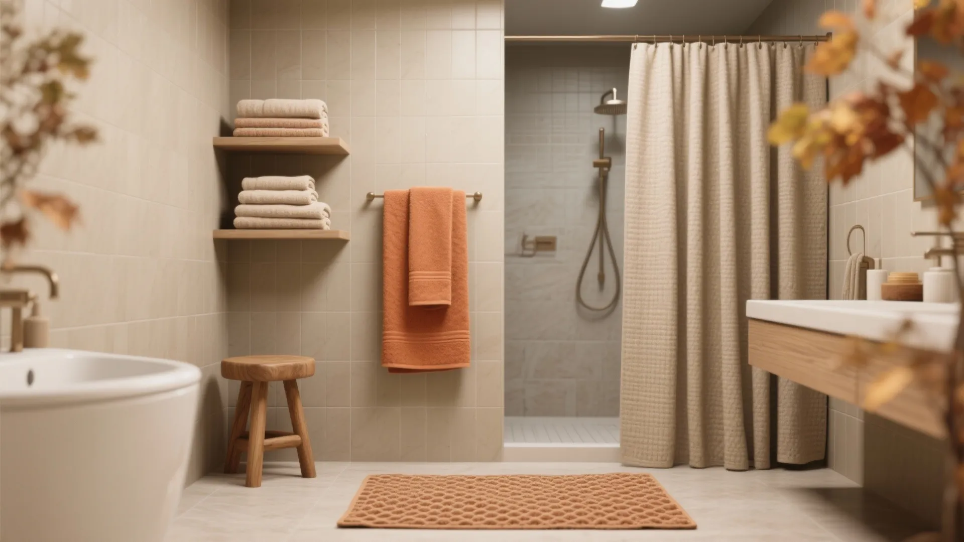 1. Warm neutrals and layered textiles