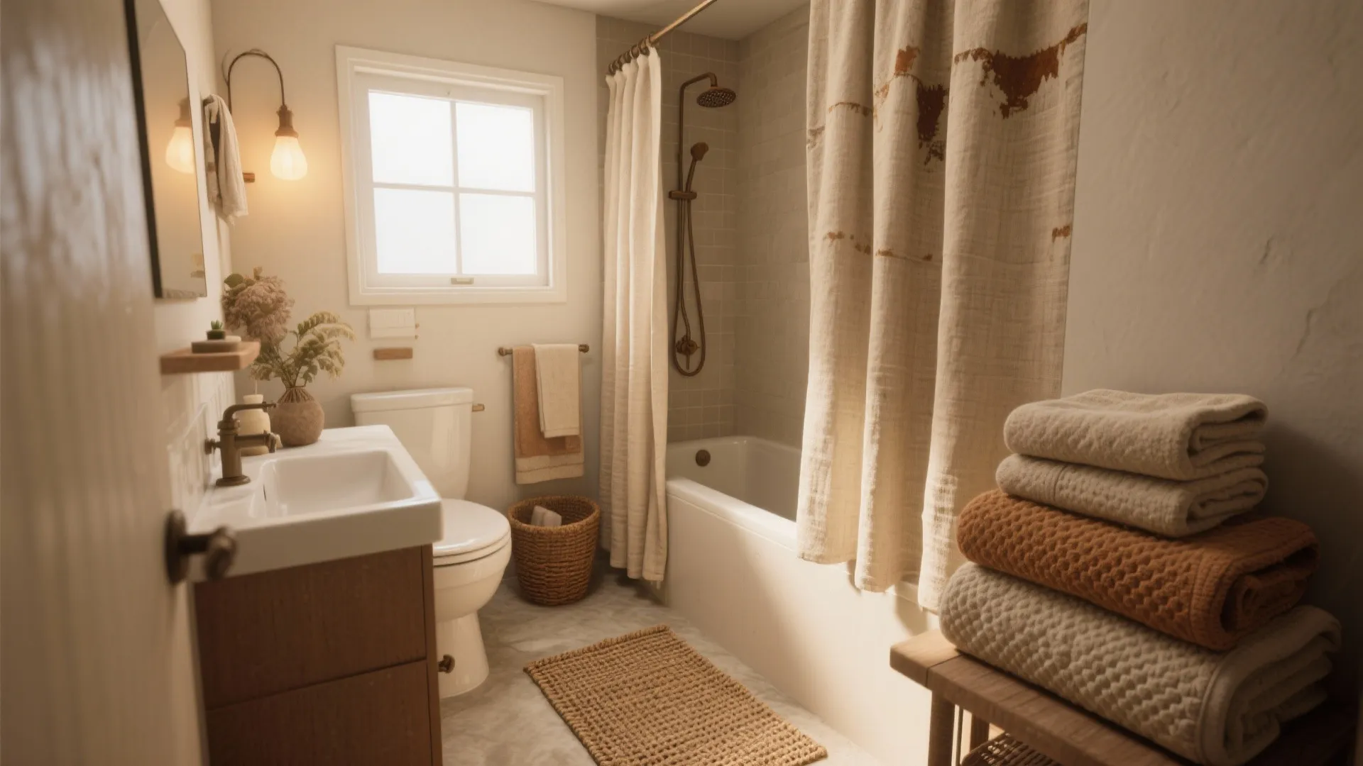 1. Warm Neutrals + Textured Towels