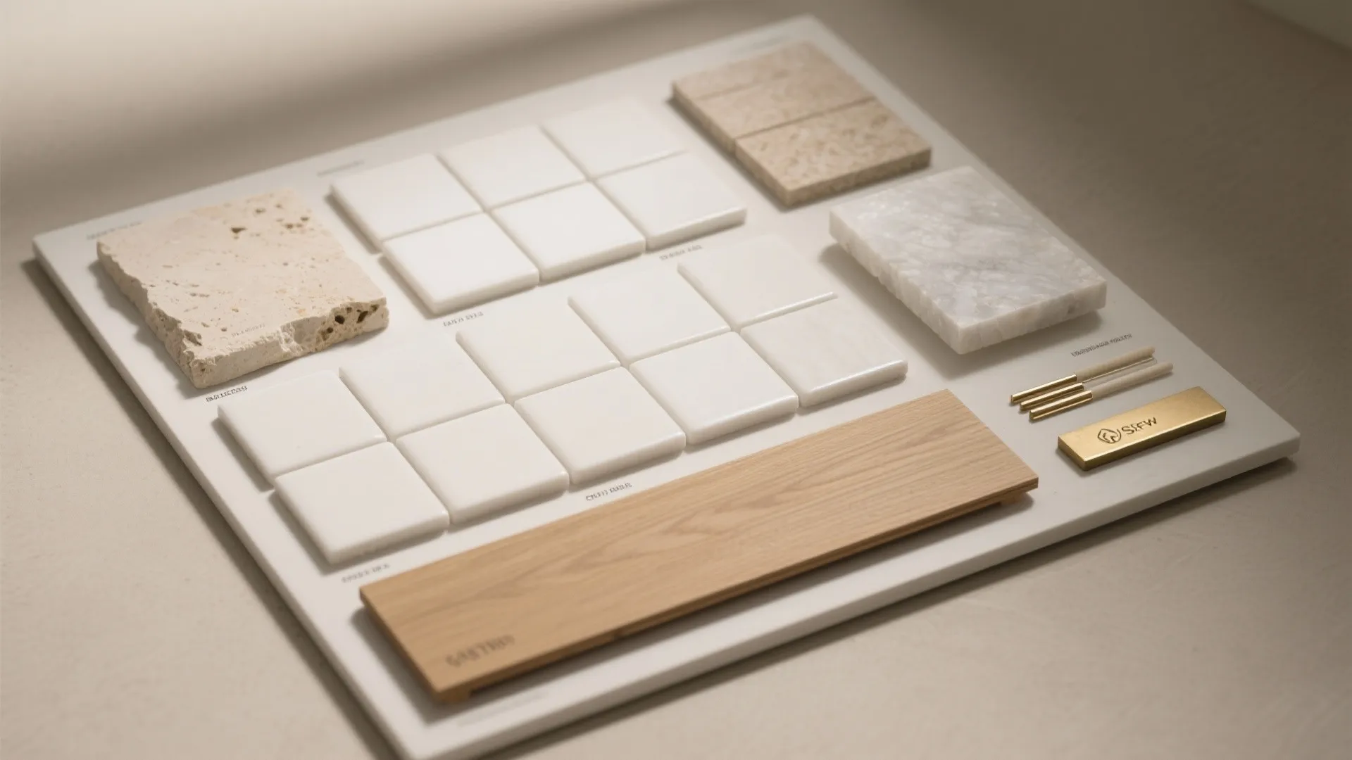 Warm stone or wood-look finishes inside the niche