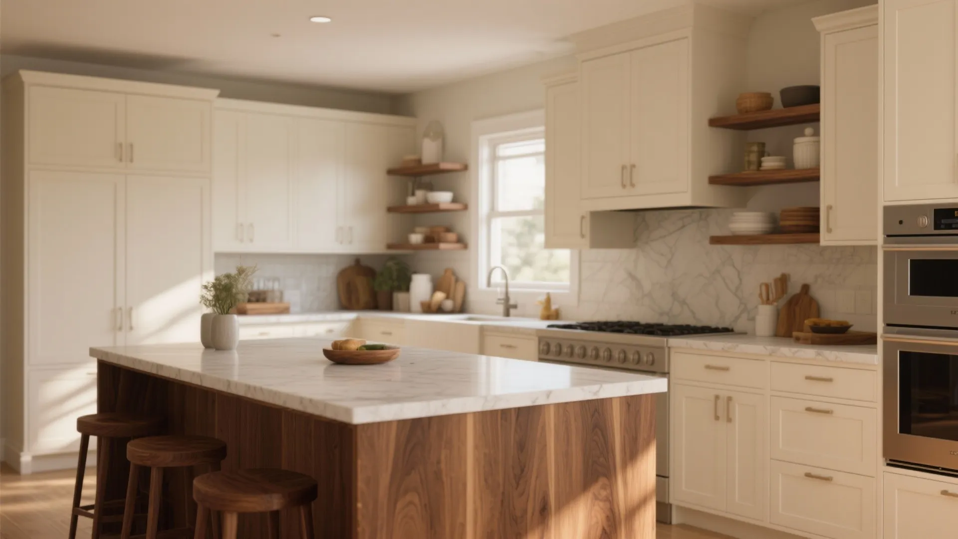 1. Warm off-white with walnut accents