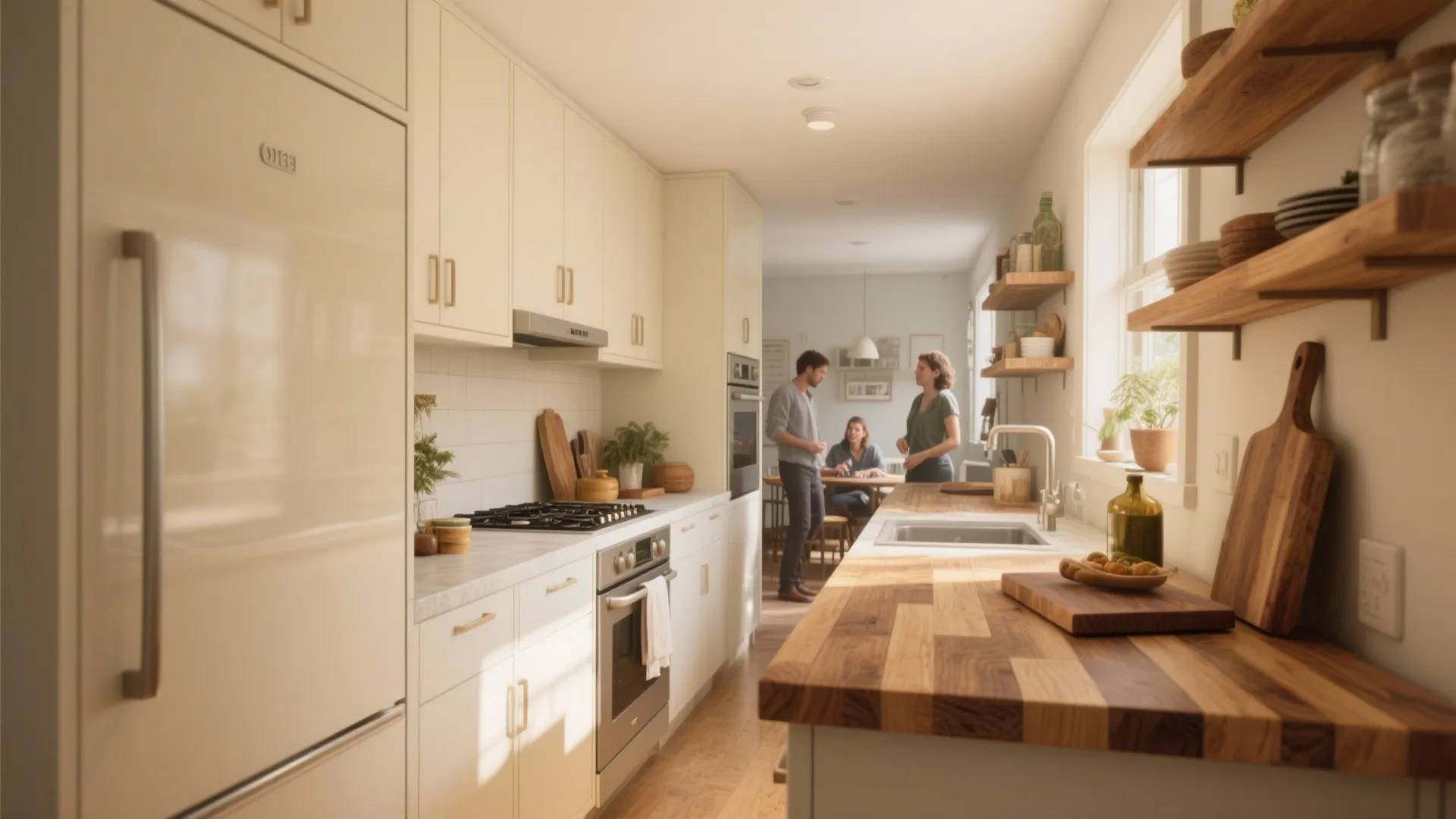 1. Warm off-white with wood accents