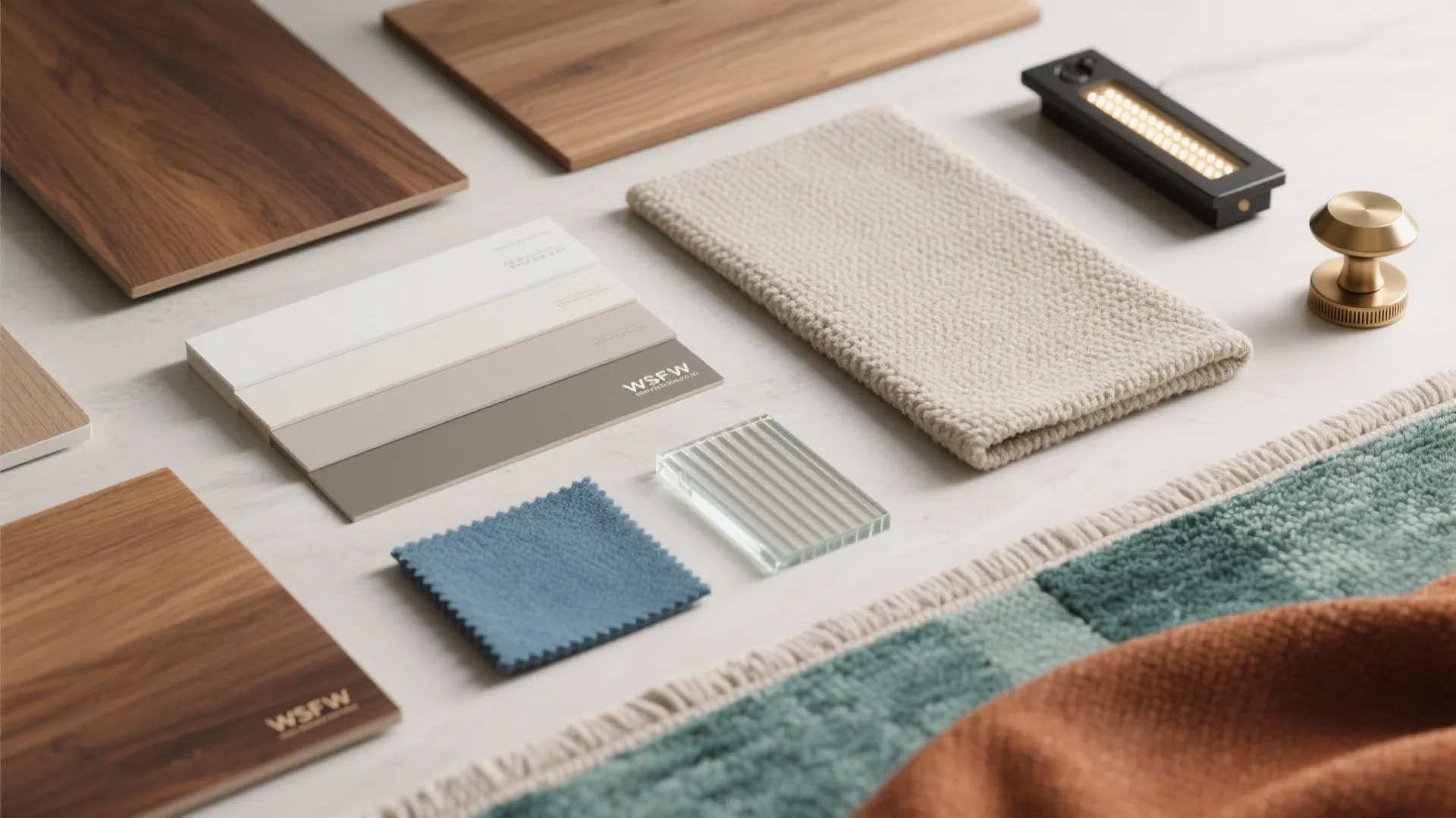 5) Calm, cohesive palette: warm wood + neutrals with layered lighting