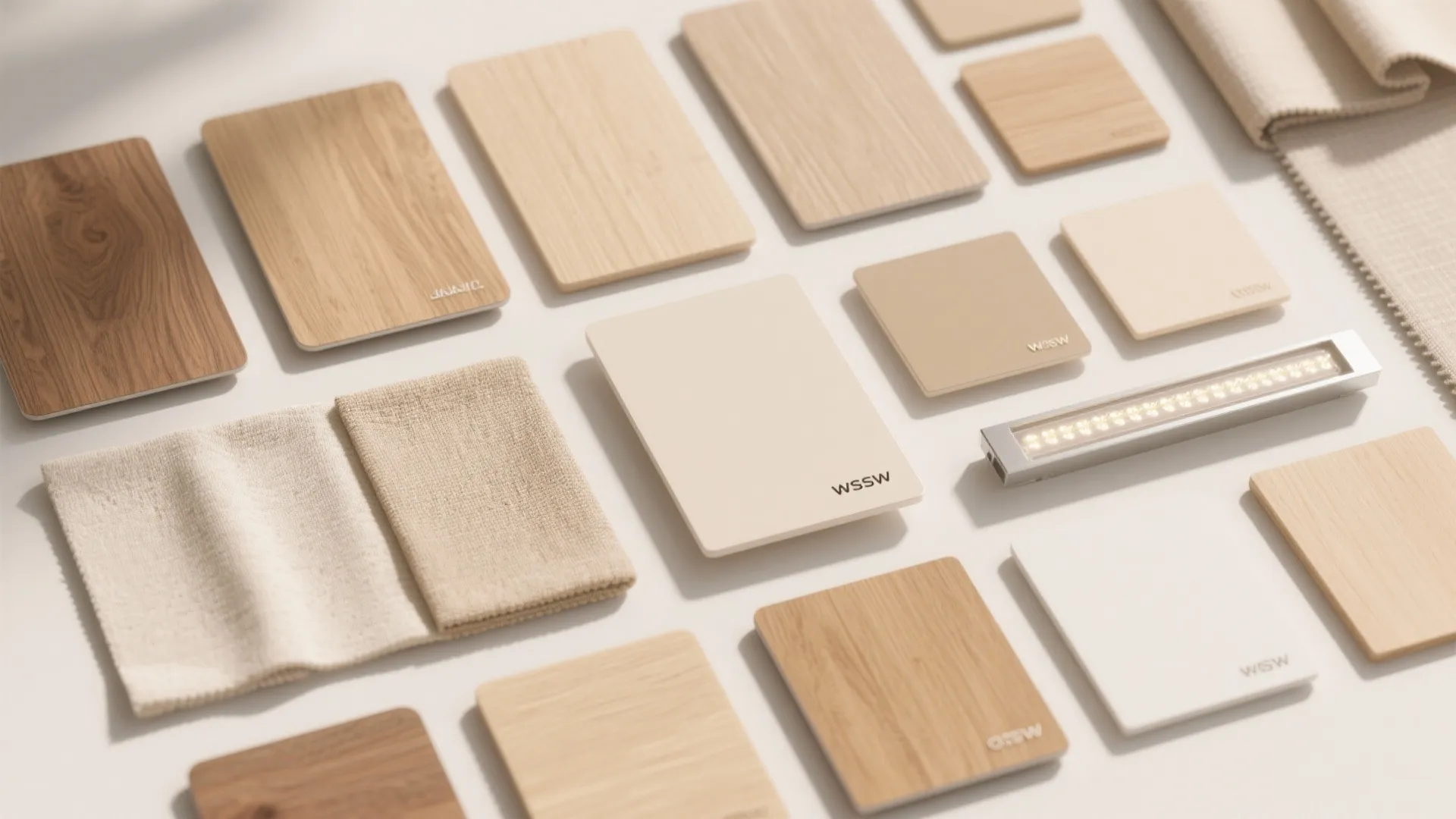 5) Layered Lighting + Warm Neutrals and Textured Laminates