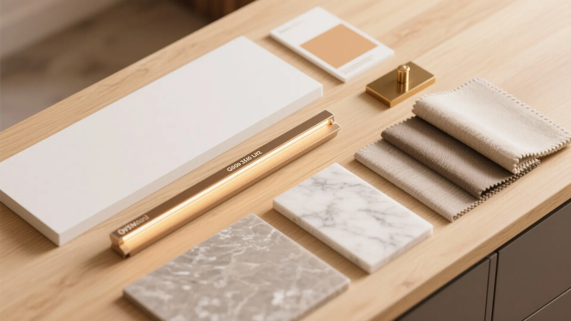 Warm modern palette: wood accents, soft whites, and task lighting