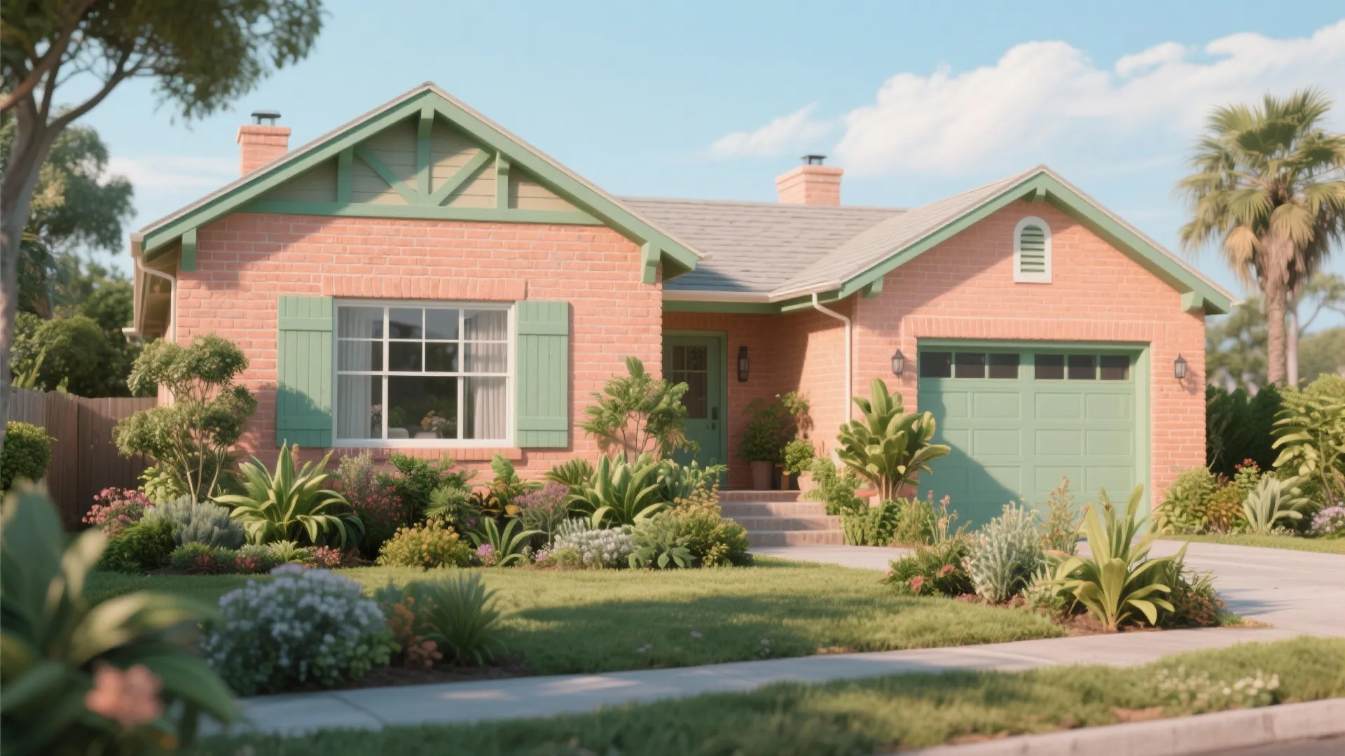 4. Warm Peach with Sage Green Trim