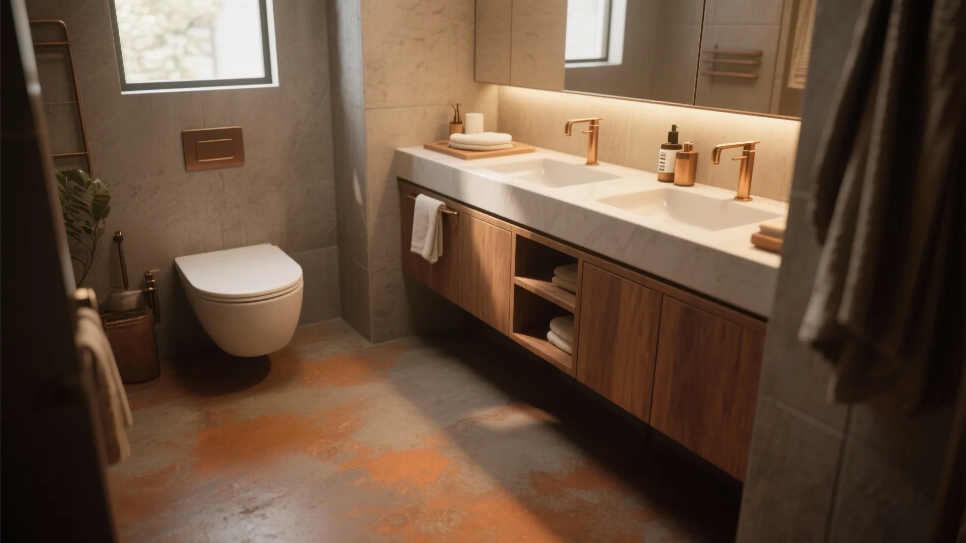 2. Warm stained concrete (earthy tones)