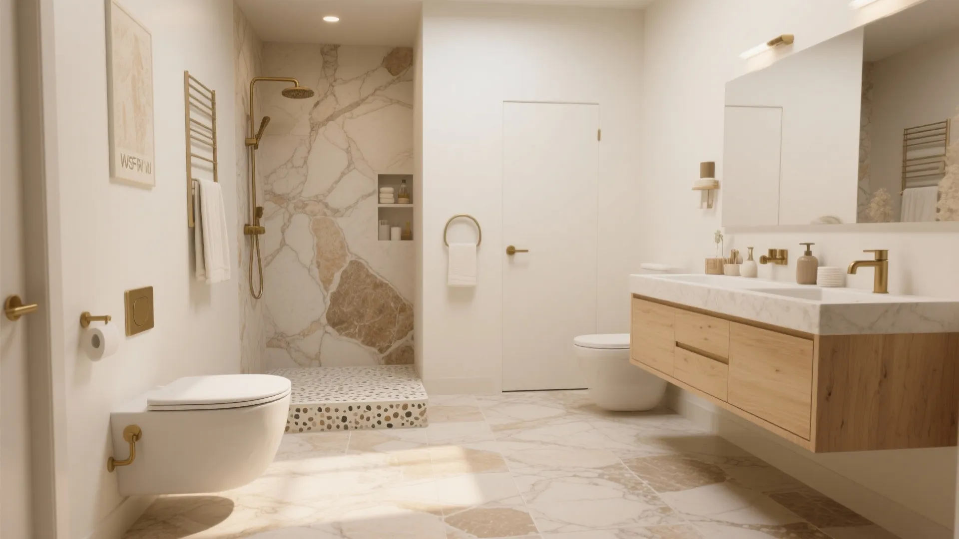 5) Warm-toned ceramic that mimics stone or terrazzo