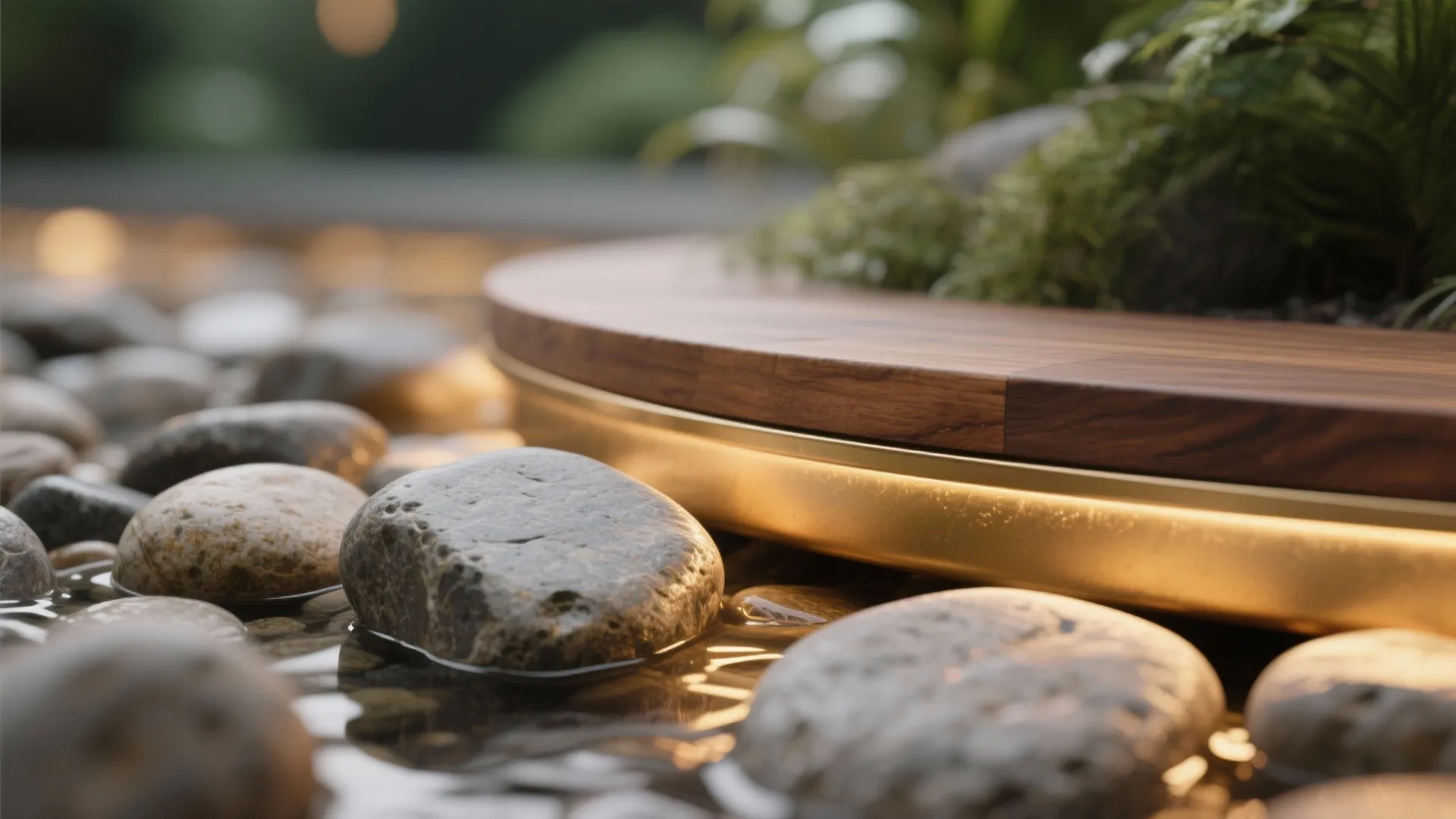 5) Warm Lighting, Wood, and Brass to Elevate the Stone