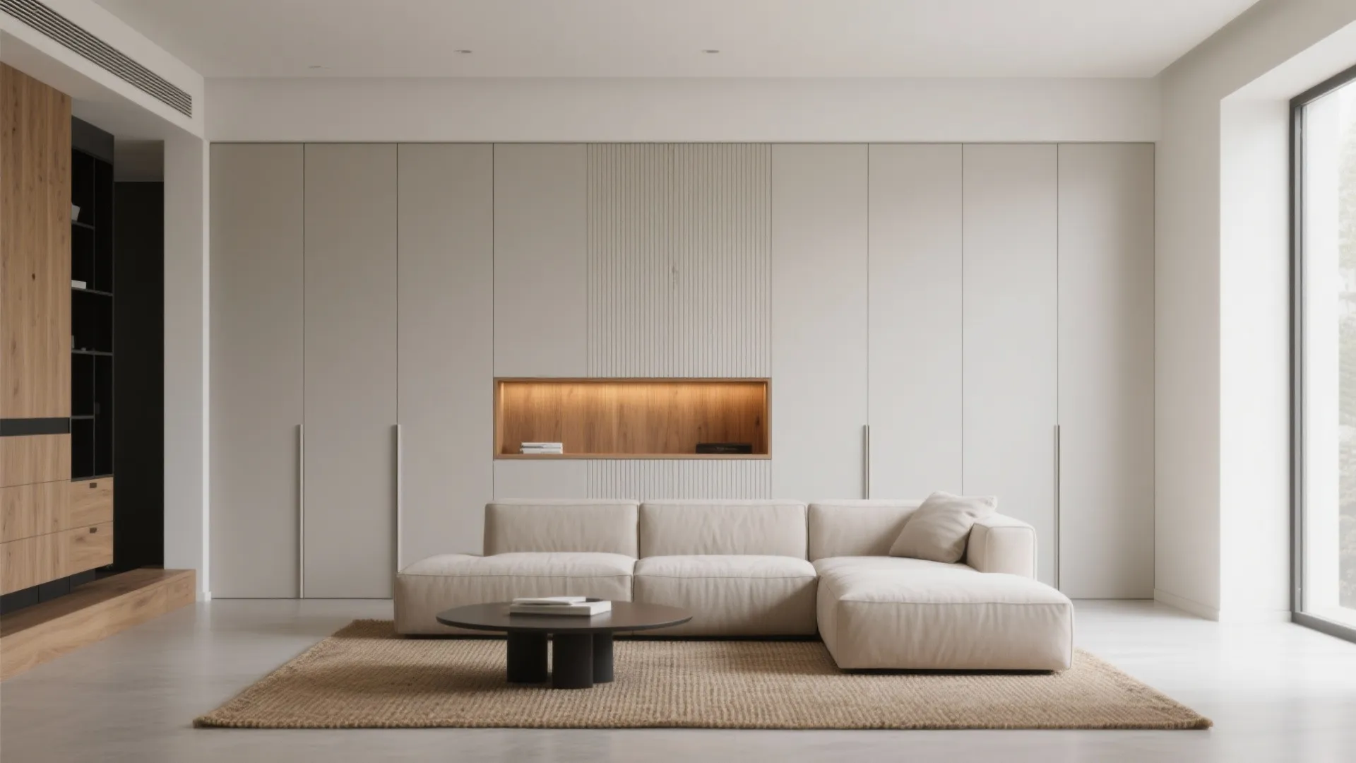 Storage walls and calm minimalism that still feels warm
