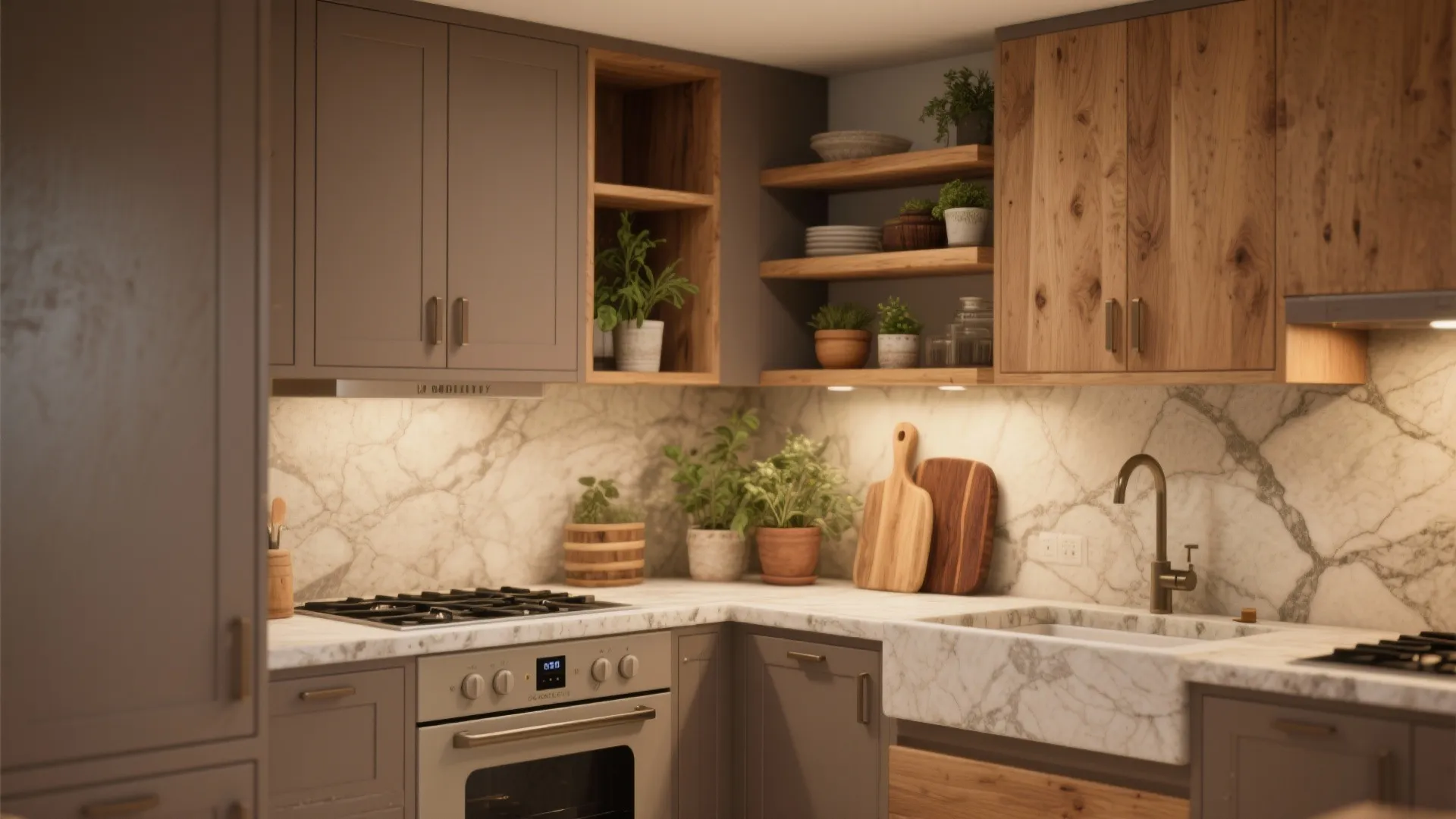 3. Warm Taupe with Wood Accents