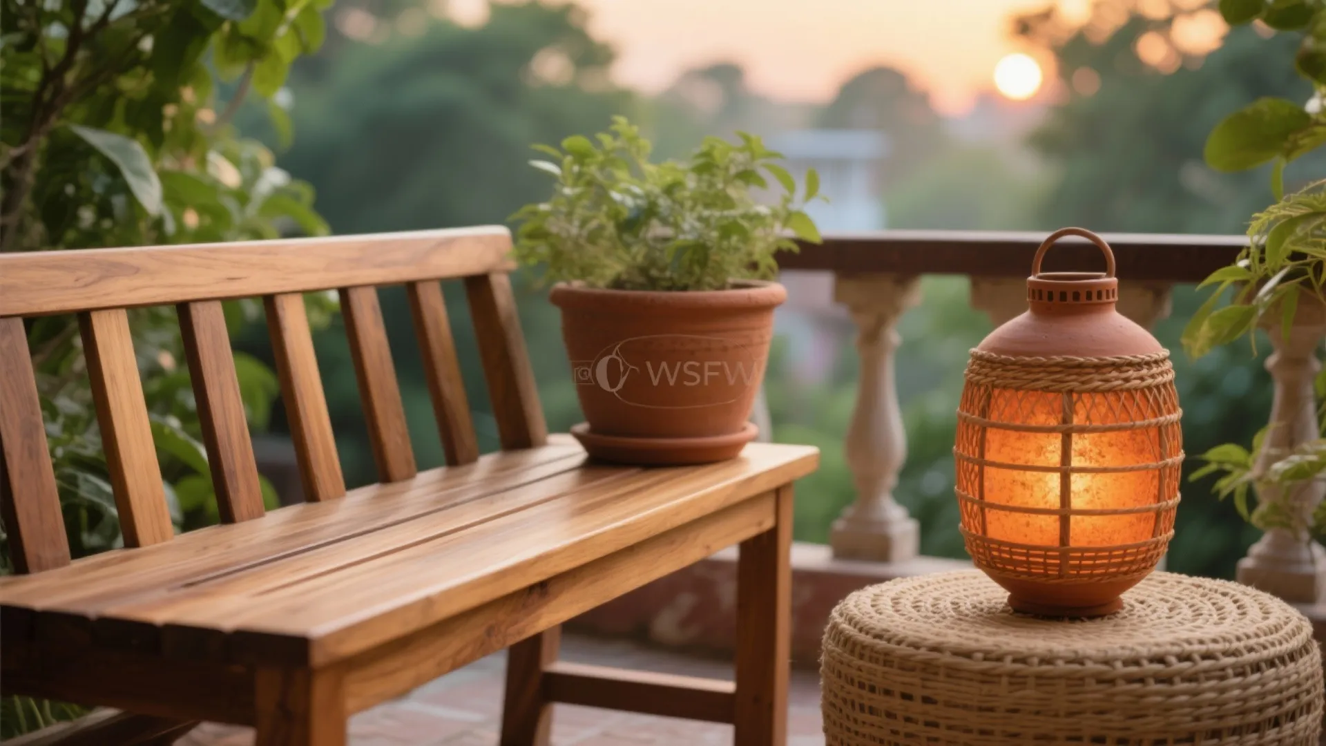 Warm Wood, Cane, and Terracotta Accents